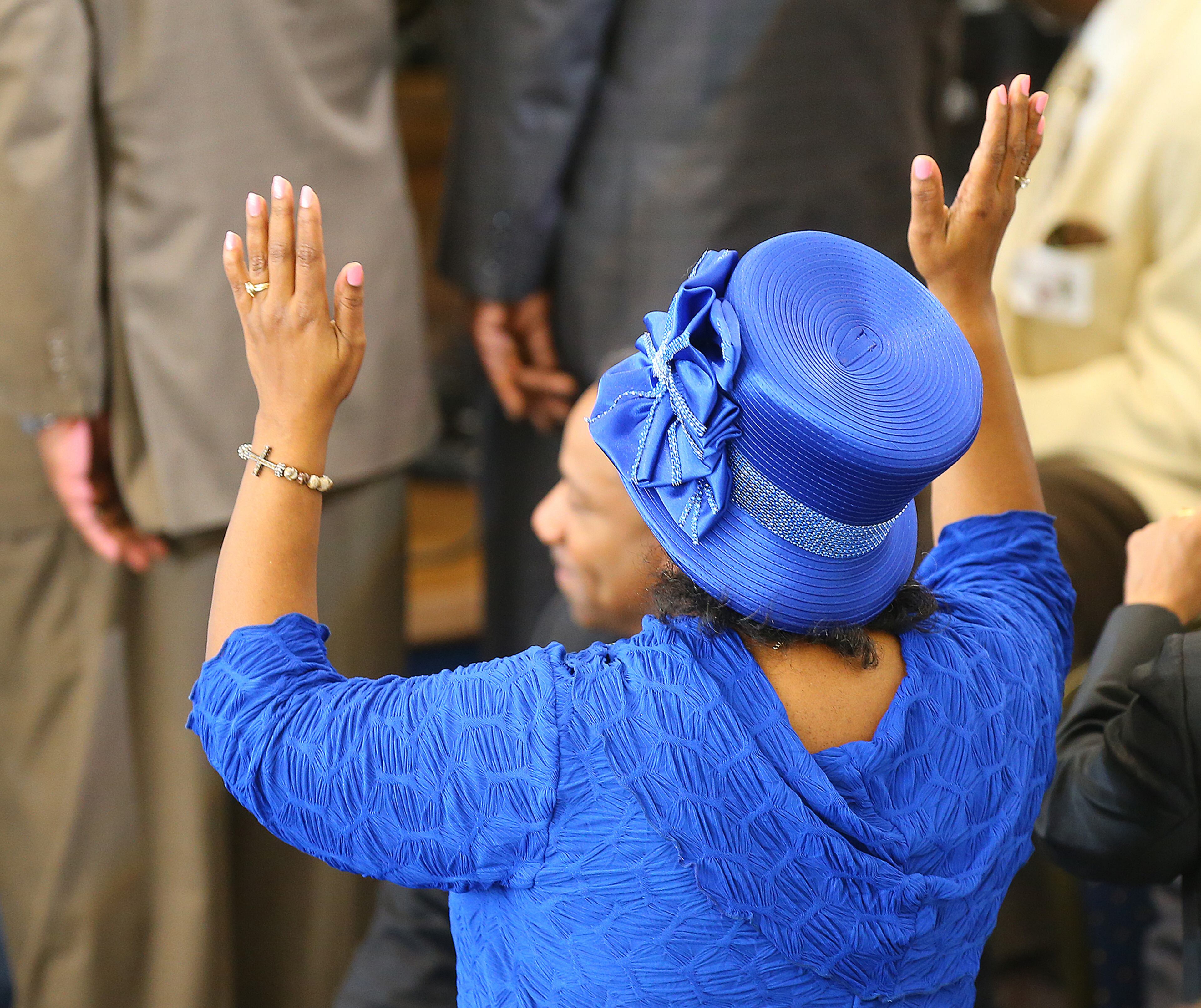First Lady LaNett Turner gives praise during the Entrance Service at Mount Vernon Baptist Church on Palm Sunday, March 29, 2015, in Atlanta. Curtis Compton / ccompton@ajc.com
