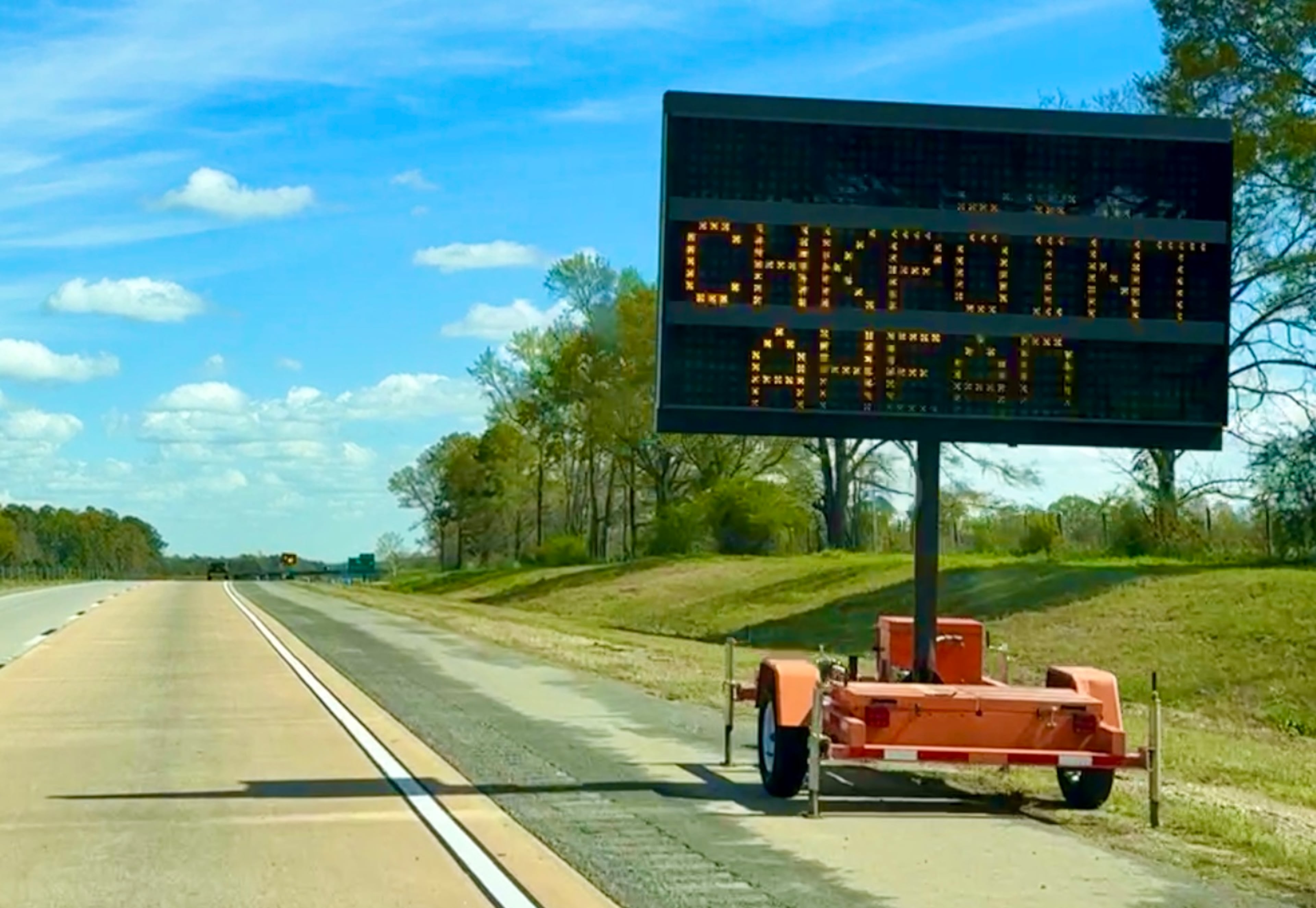 One of the electronic message boards police set up in Twiggs County before an exit along I-16 southeast of Macon during an annual license and sobriety checkpoint on the St. Patrick's Day weekend.