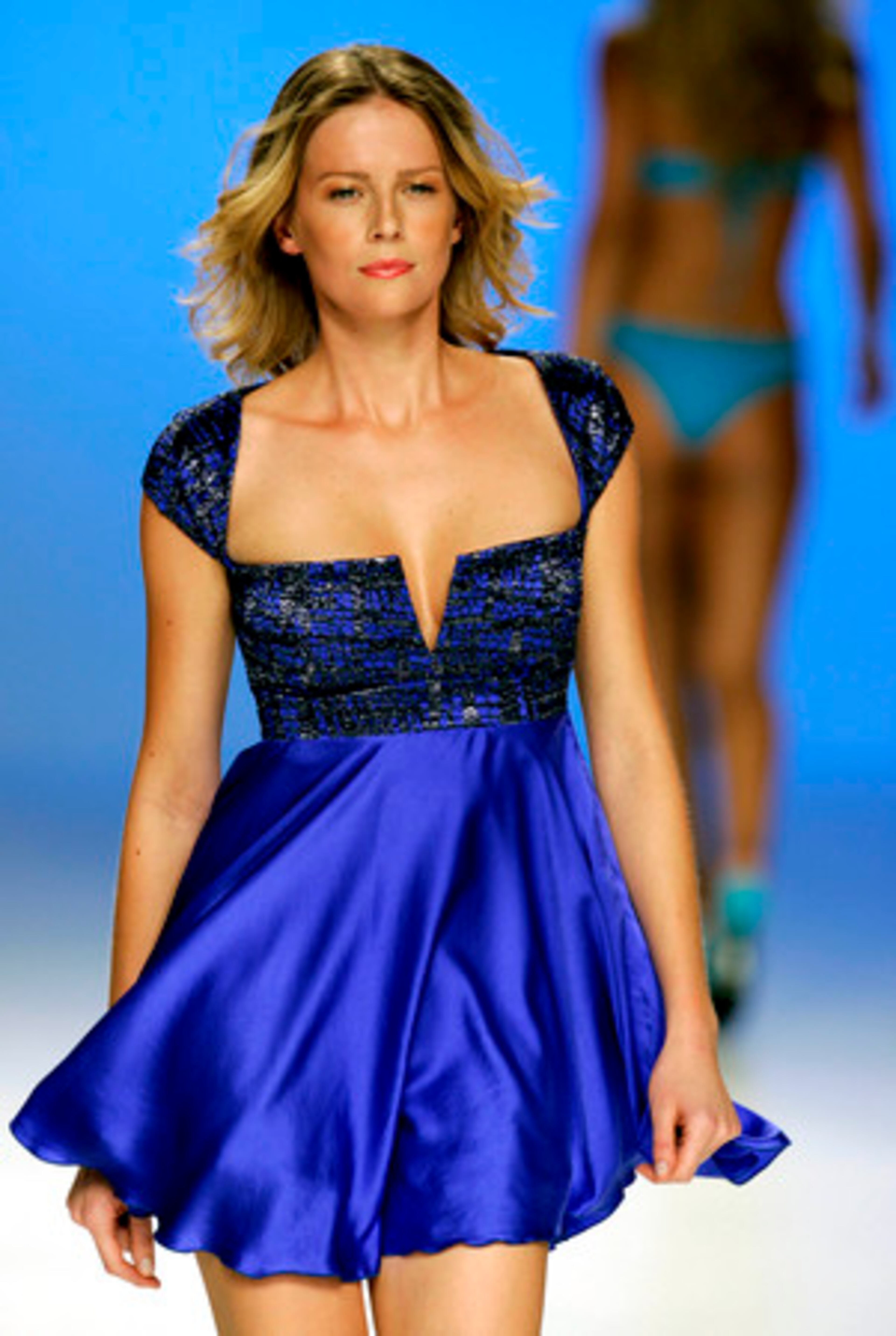 A model displays an outfit by Portuguese designer Fatima Lopes during the Portugal Fashion weekend Saturday in Vila Nova de Gaia, outside Porto.