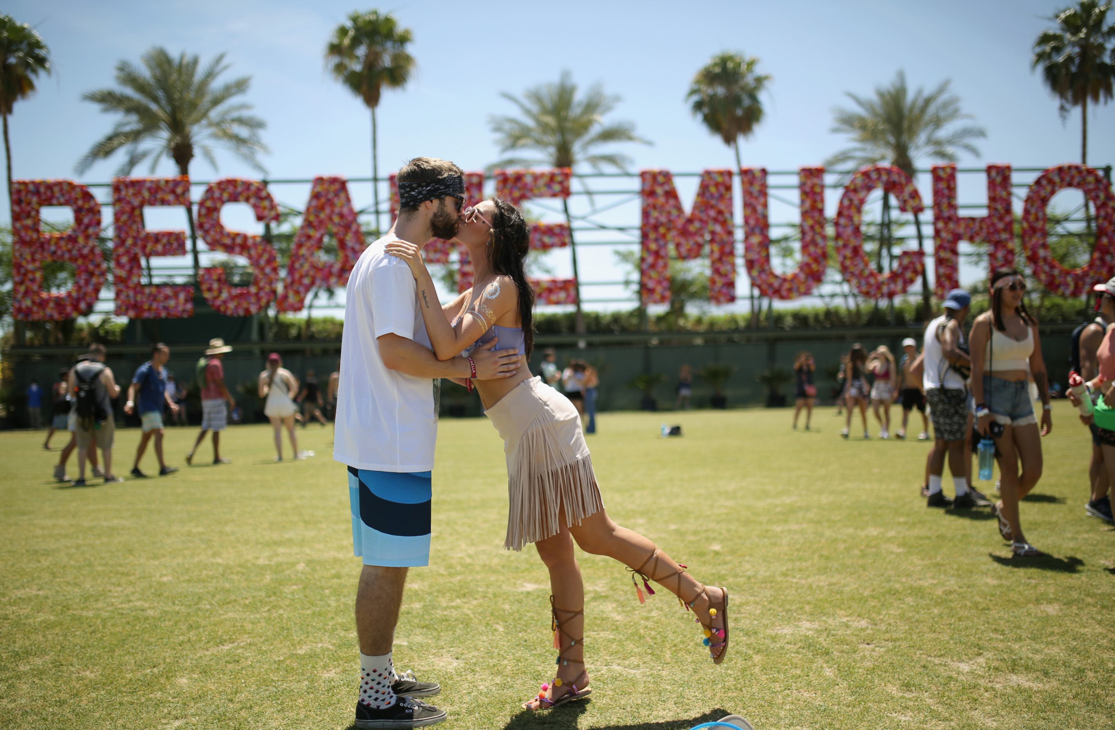 FOLLOWING INSTRUCTIONS--INDIO, CA - APRIL 22: Art installaton Besame Mucho by R&R Studios of Argentina as seen during day 1 of the 2016 Coachella Valley Music & Arts Festival Weekend 2 at the Empire Polo Club on April 22, 2016 in Indio, California. (Photo by Mike Windle/Getty Images for Coachella)