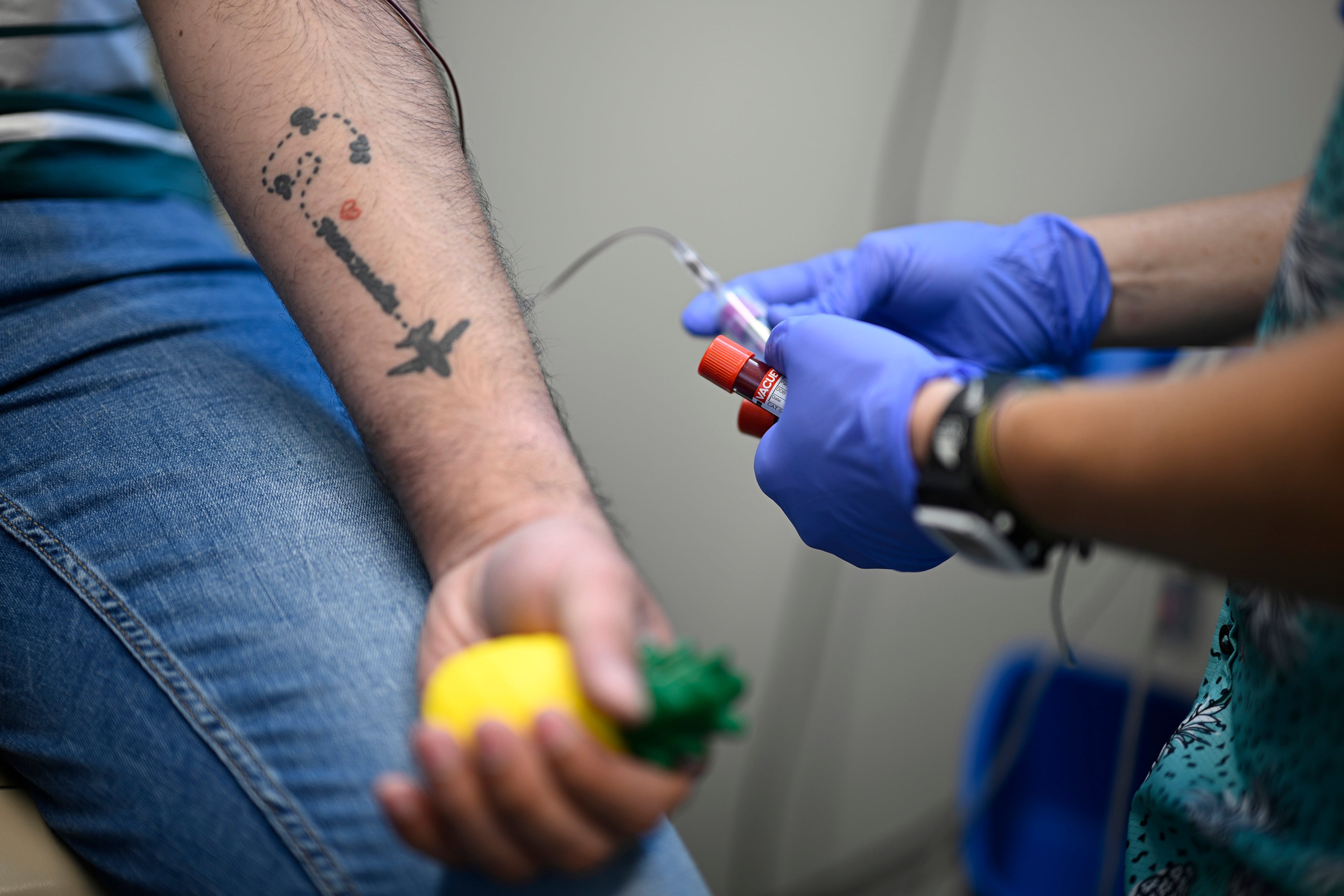 Fernando Hermida has blood drawn for testing at Pineapple Healthcare in Orlando, Florida. Georgia, Florida and Texas would each see their health sector’s overall revenues decline by 4.8% in 2026, according to the forecast, the worst in the nation. The national loss would be about $32 billion.. (Phelan M. Ebenhack/AP)
