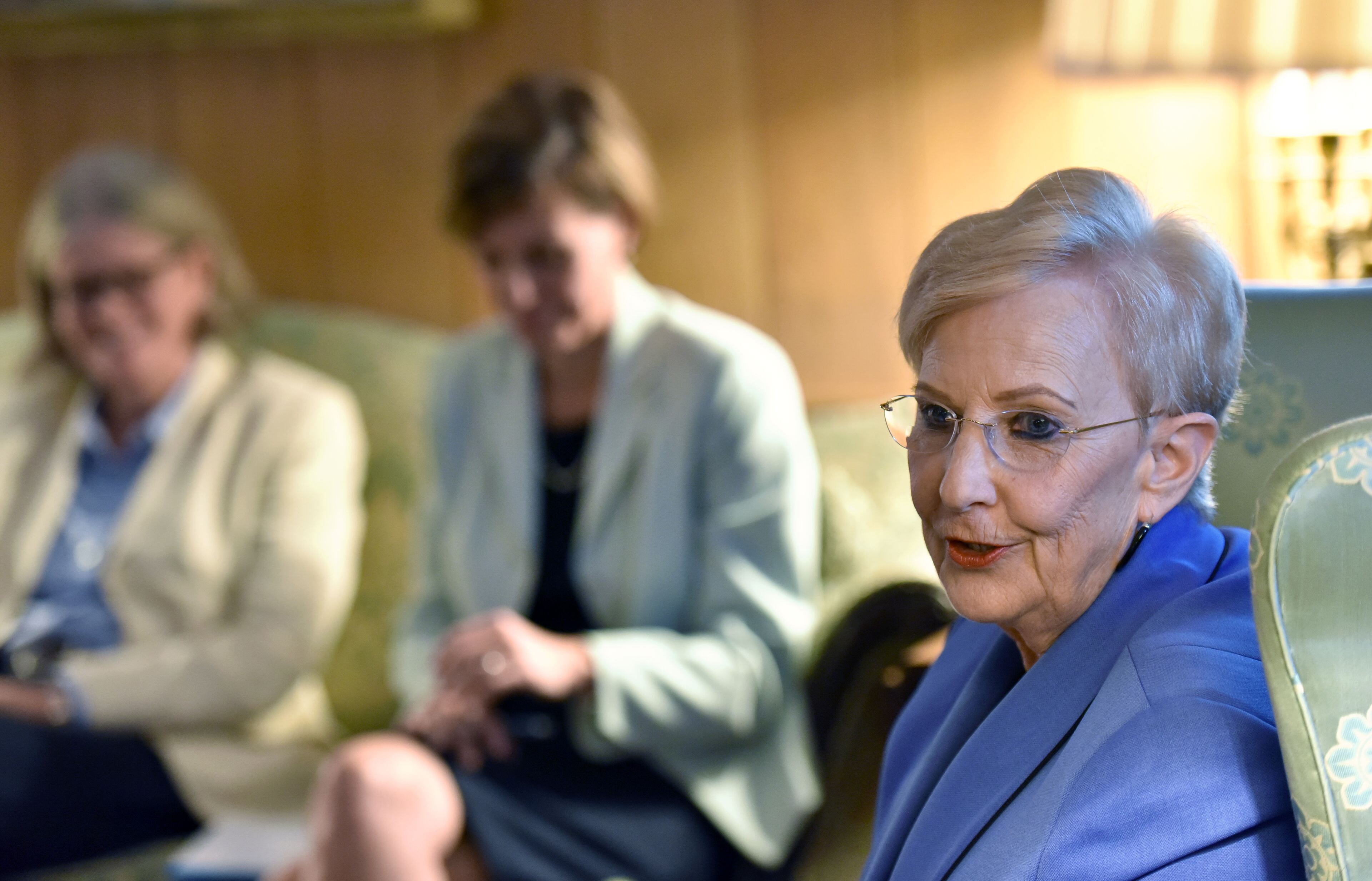 First Lady Sandra Deal talks with co-authors Catherine Lewis (left) and Jennifer Dickey, both historians and history professors at Kennesaw State University, as they look at the Governor's Mansion on Wednesday, Sept. 9, 2015. First Lady Sandra Deal, along with two history professors at Kennesaw State University, wrote the book "Memories of the Mansion - The Story of Georgia's Governor's Mansion." They worked closely with the former first families (Maddox, Carter, Busbee, Harris, Miller, Barnes, Perdue, and Deal) to capture behind-the-scenes anecdotes of what life was like in the state's most public house. HYOSUB SHIN / HSHIN@AJC.COM