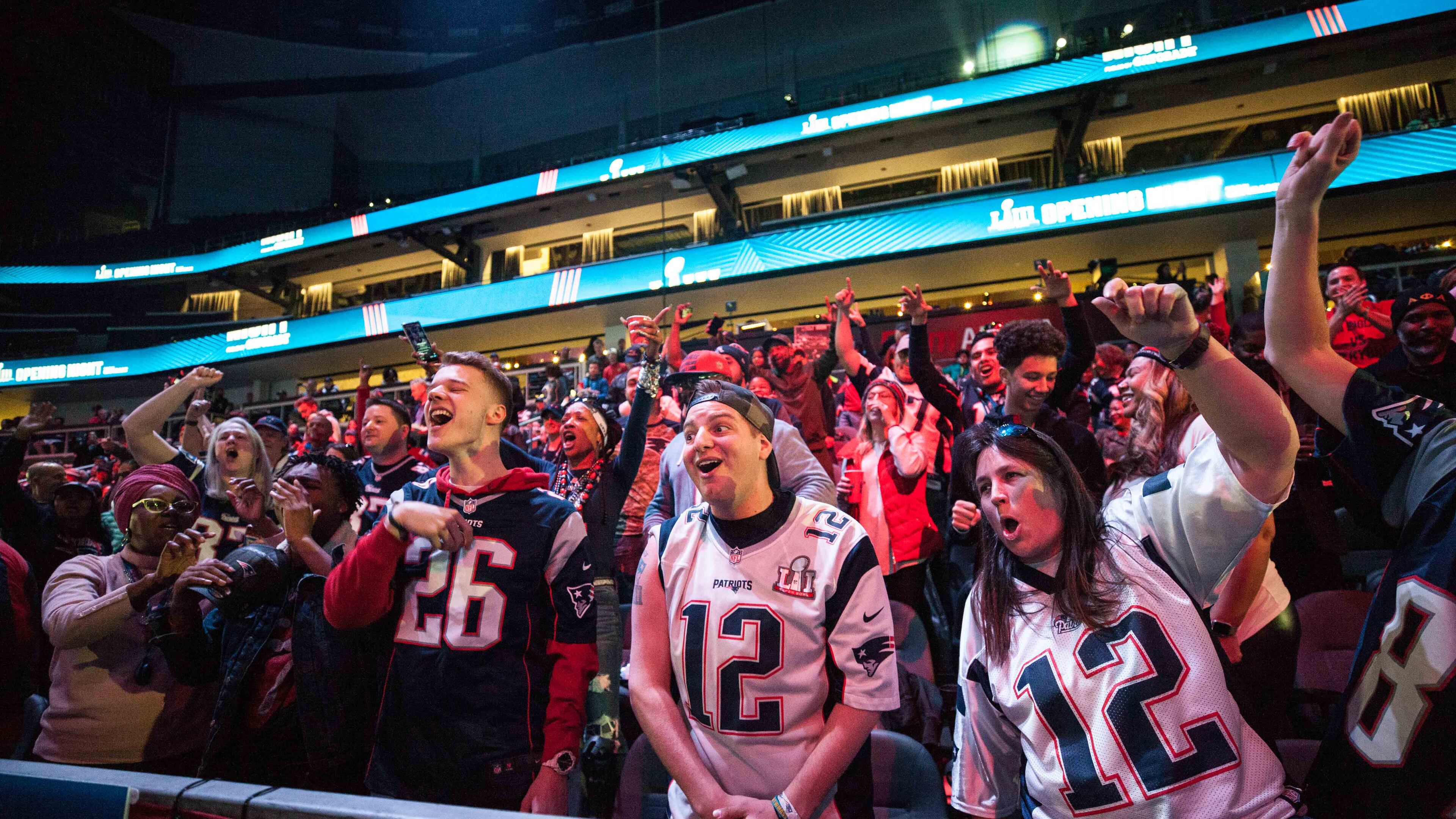 Patriots fans let themselves be heard throughout Super Bowl Opening Night Monday at State Farm Arena.