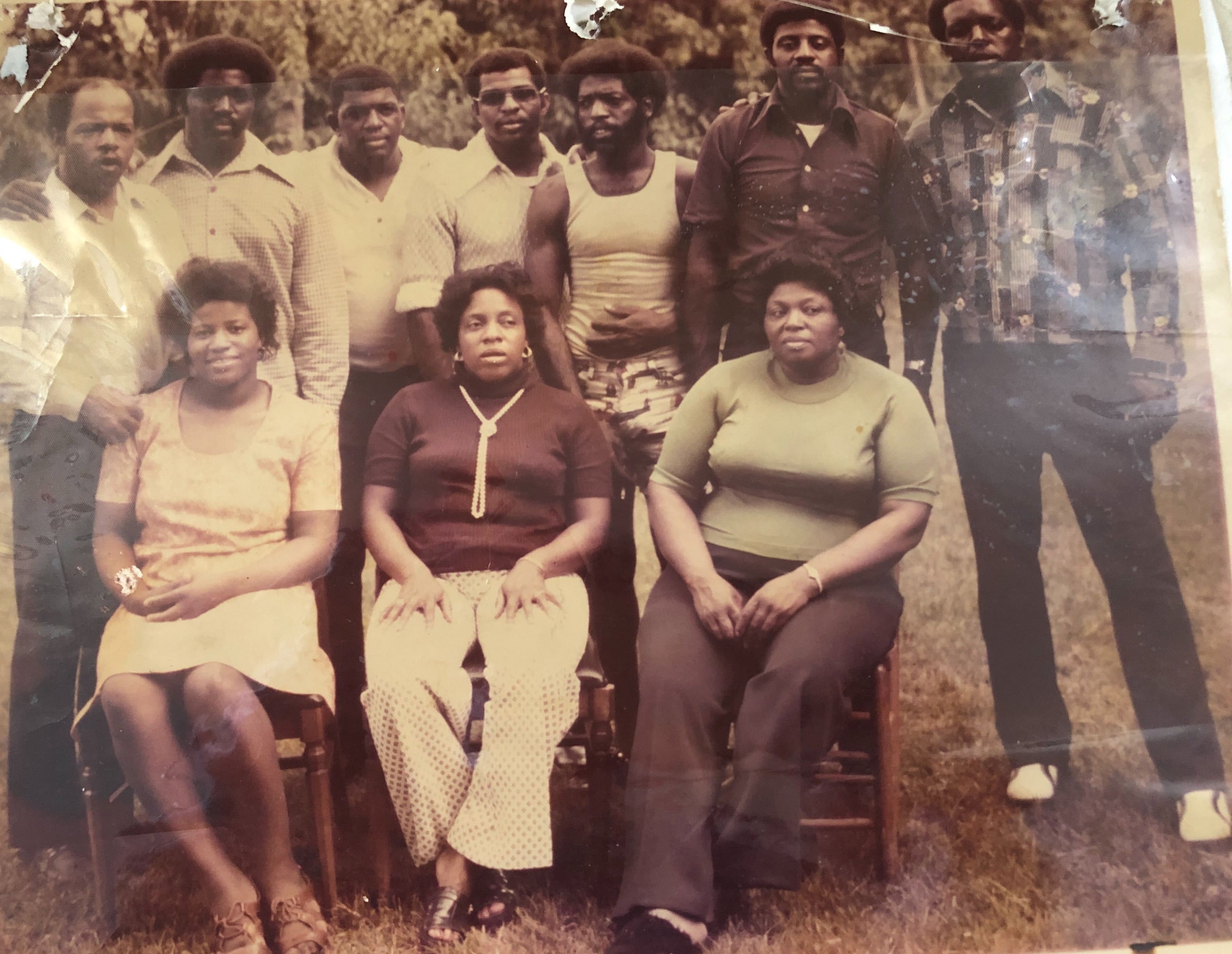 John Lewis, upper left and his nine brothers and sisters circa 1969.
Front row L-R Rosa, Ethel, Ora
Back row L-R, John, Henry, William, Samuel, Freddie, Edward and Adolph
Lewis is the most famous one, but Rosa Tyner, the youngest, said all of her older brothers and sisters were exceptional. Ora worked in nursing. Edward, the oldest boy, was deaf, but refused to get on disability and he took care of Willie Mae after Eddie died in 1977.
“My mother, we called her Mul, was very humble. She didn’t say much and I never really heard her cuss. Dad was a humble, good person,” Tyner said. “All of the children were raised right. I’m not saying that we were saints. But if we did something wrong, we got it straight.”