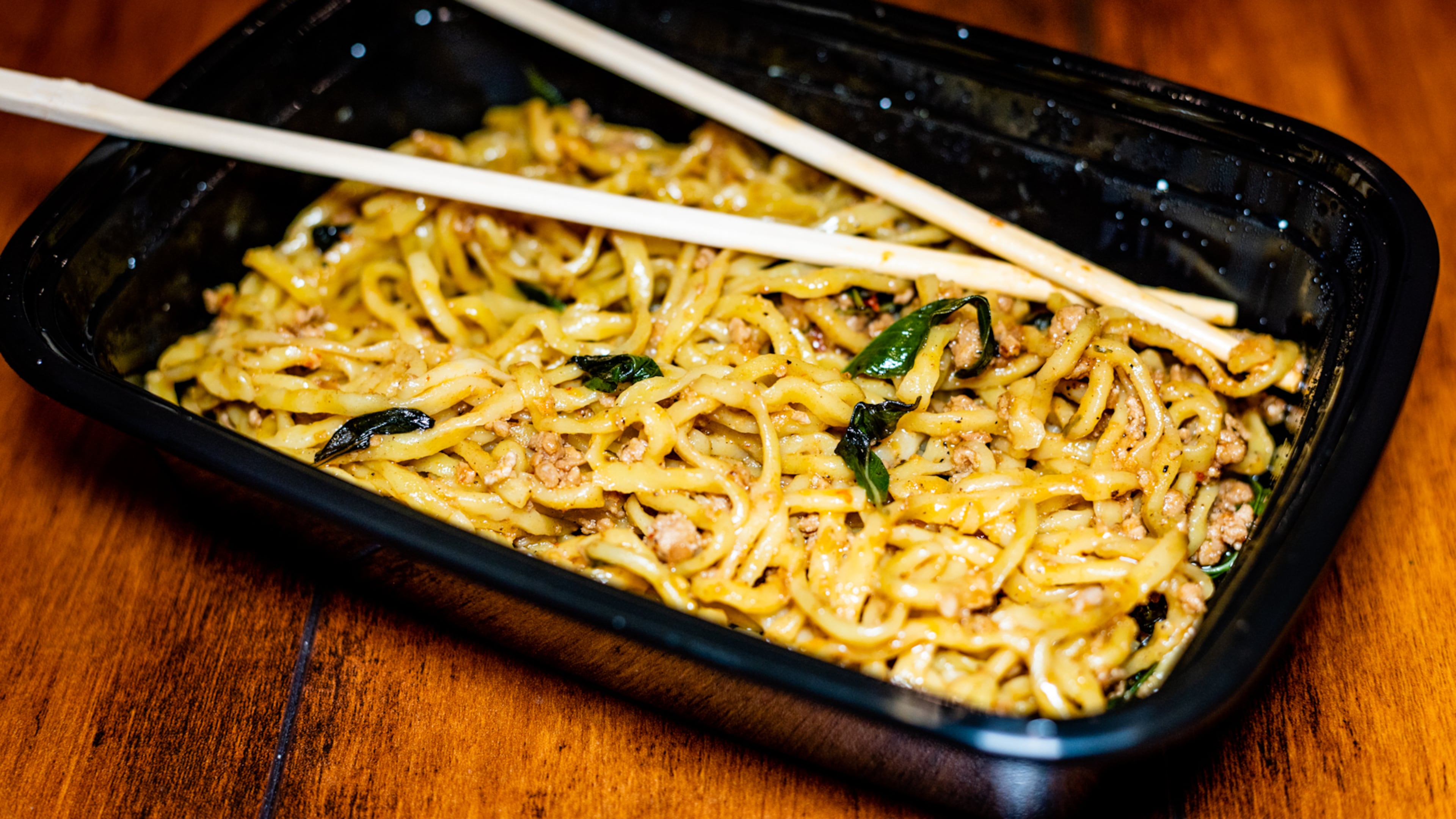 You can get an Asian fusion version of spaghetti and meatballs at Ruby Chow's. Henri Hollis for The Atlanta Journal-Constitution.