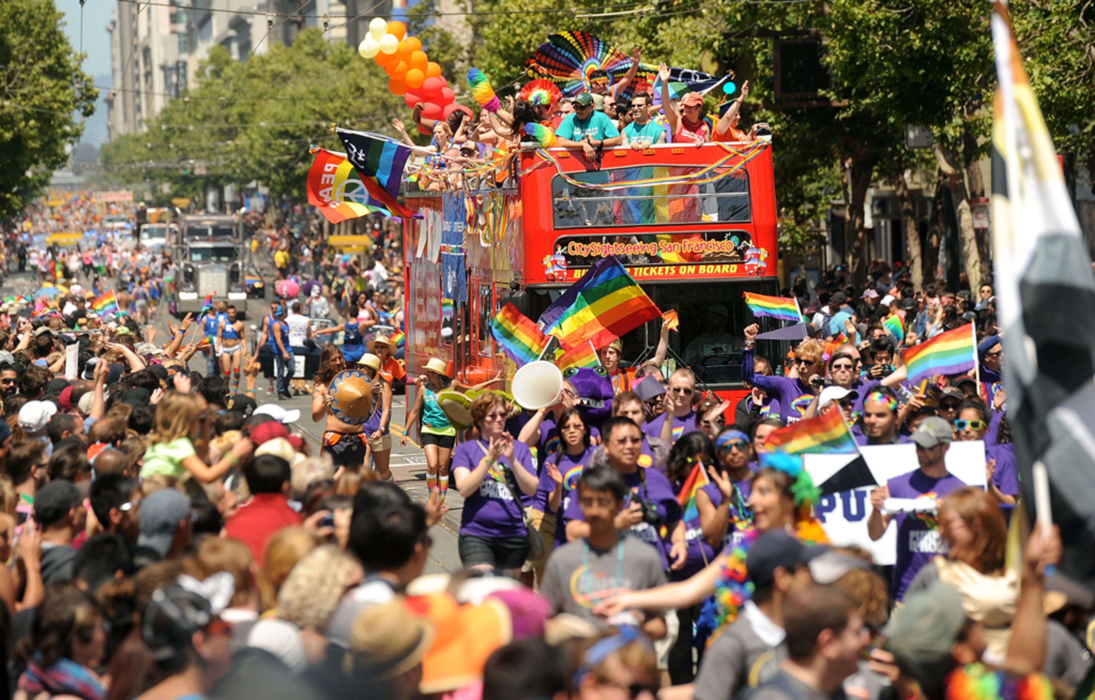 Revelers fill Market Street during San Francisco's 43rd annual Gay Pride parade on Sunday, June 30, 2013. (AP Photo/Noah Berger)