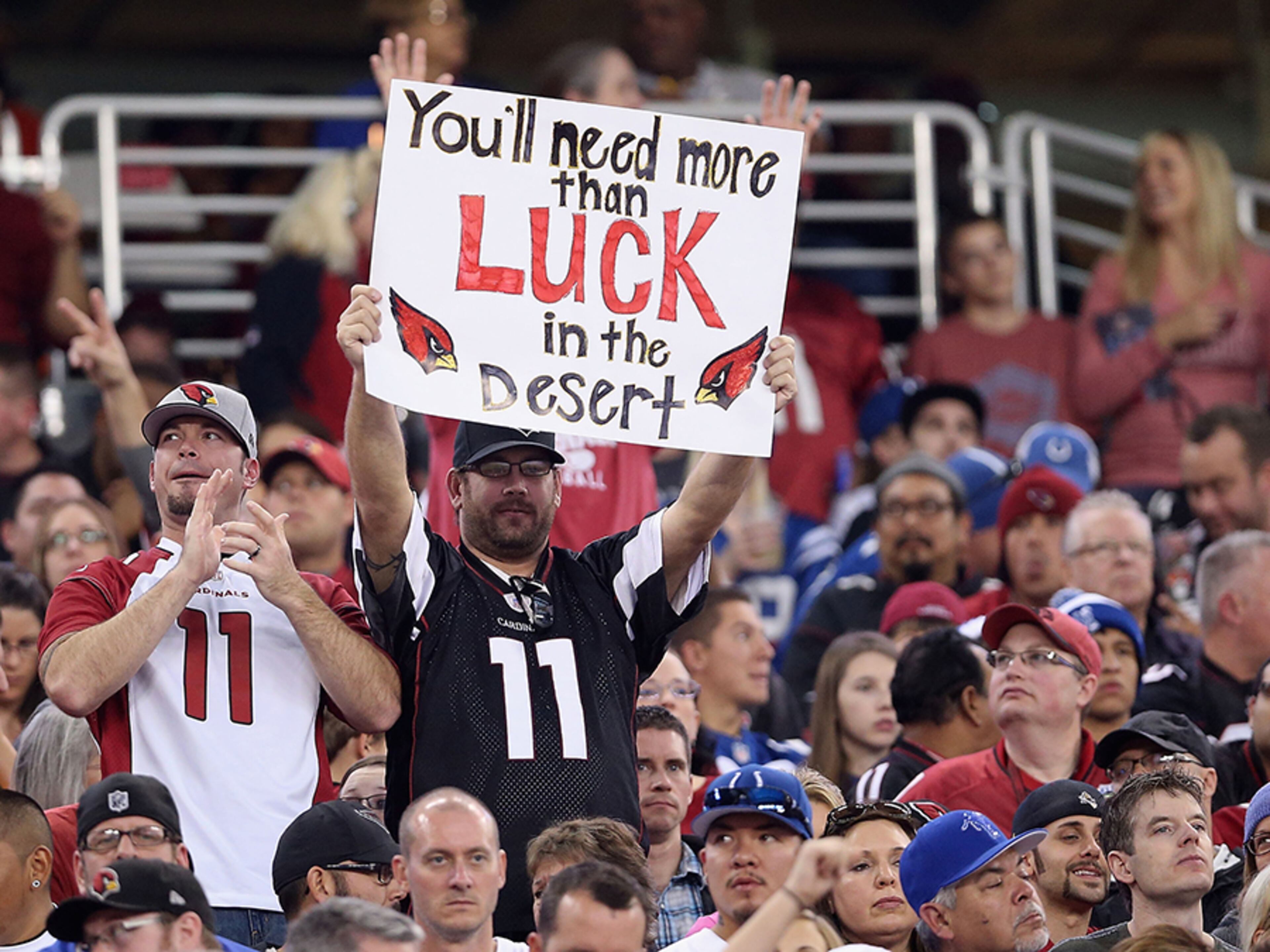 The Cardinals are bottom dwellers. Suns have been to the NBA playoffs 19 times, including the Western Conference Final eight times, with no rings. The stats: Championships: 1-3; semifinals record: 4-9; seasons/championships: 104/1; last title: 2001 (Diamondbacks).
