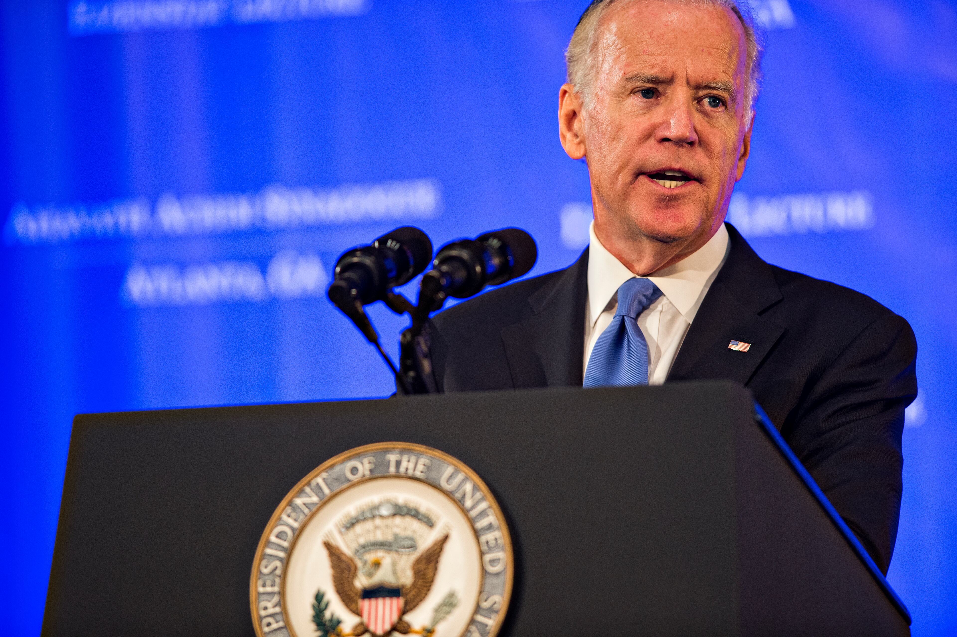 Vice President of the United States Joe Biden speaks during the 2015 Fran Eizenstat and Eizenstat Family Annual Lecture at the Ahavath Achim Synagogue in Atlanta on Thursday, September 3, 2015. JONATHAN PHILLIPS / SPECIAL