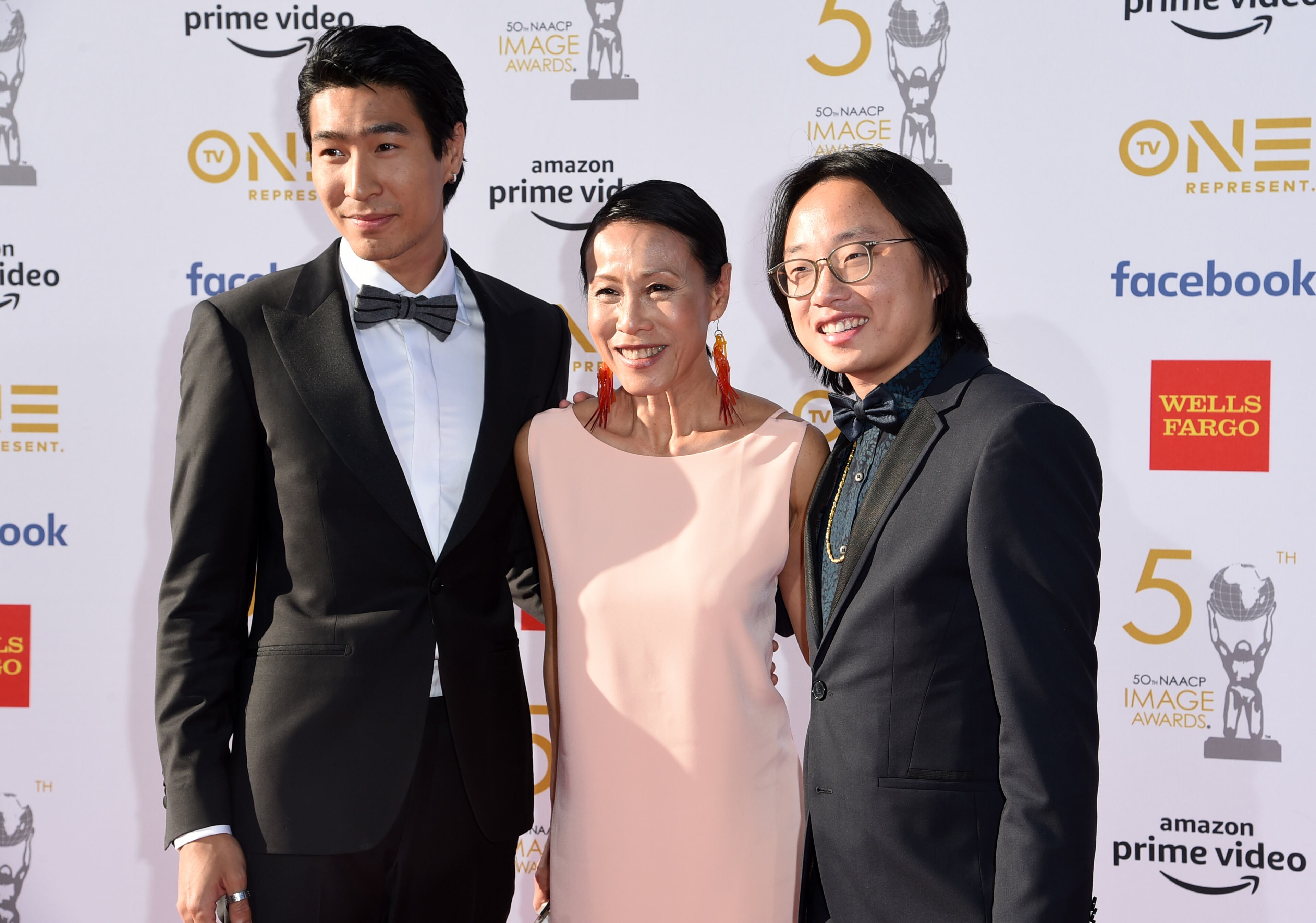 Chris Pang, from left, Kheng Hua Tan and Jimmy O. Yang arrive at the 50th annual NAACP Image Awards on Saturday, March 30, 2019, at the Dolby Theatre in Los Angeles. (Photo by Richard Shotwell/Invision/AP)