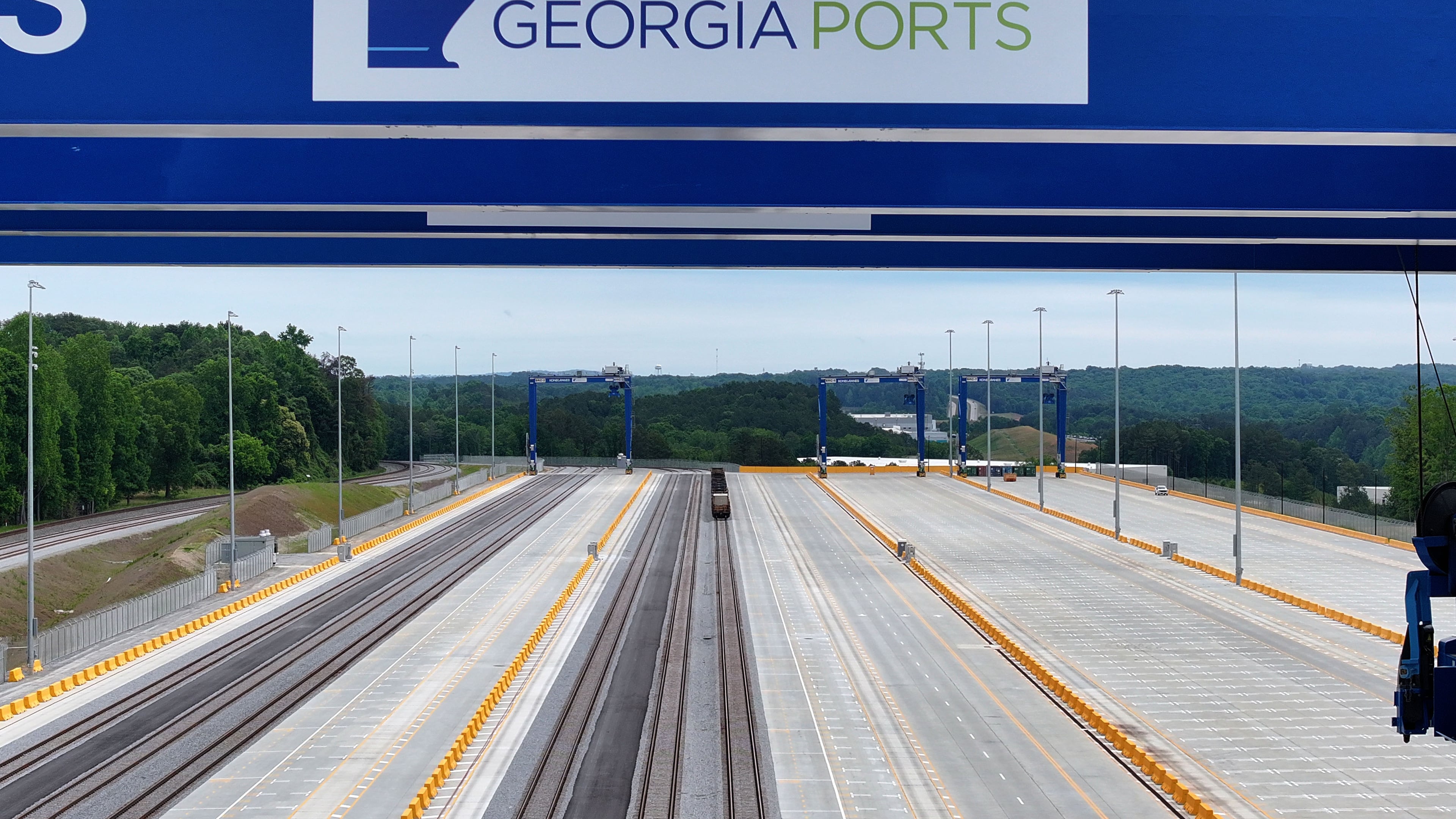 Aerial photo shows a new $134 million inland port, Tuesday, May 12, 2026, in Gainesville. Without data centers, Georgia ports don’t have the tools they need to support the digital infrastructure they rely on each day, says the author. (Hyosub Shin/AJC)