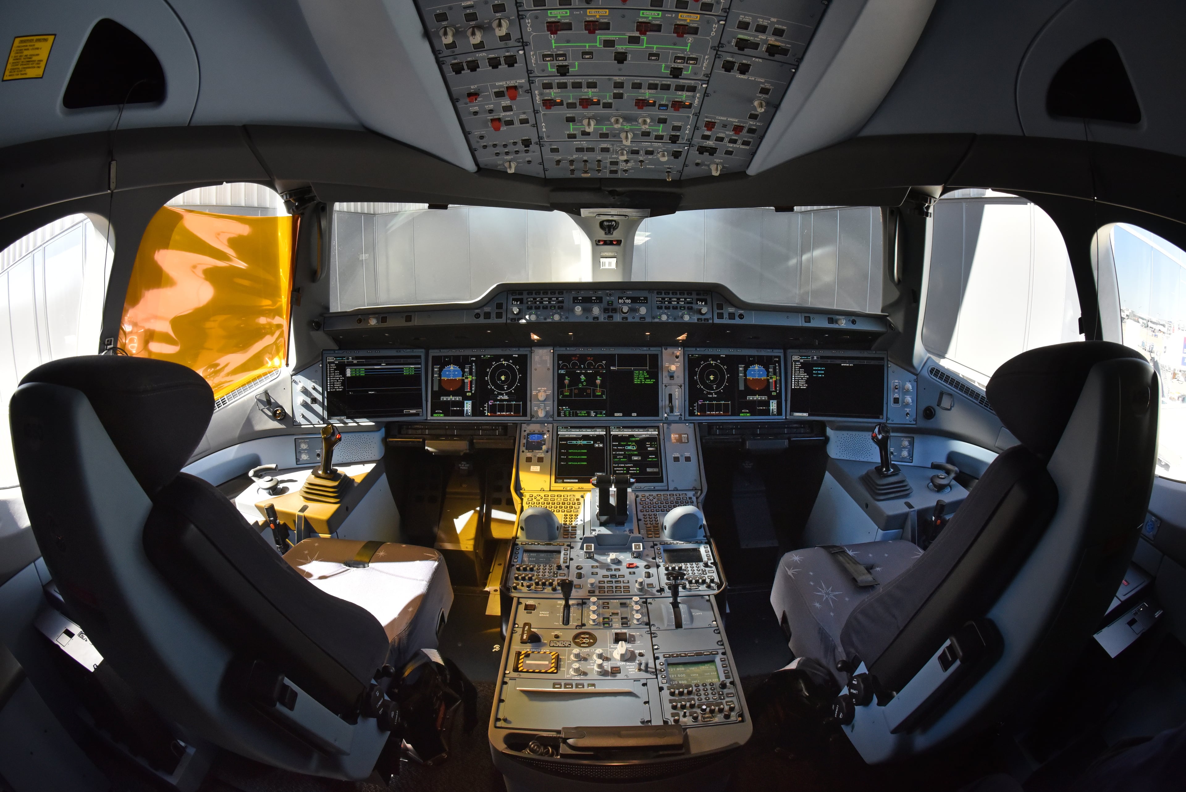 October 17, 2017 Atlanta - Interior of Airbus A350 cockpit during a media event at Hartsfield-Jackson International Airport on Tuesday, October 17, 2017. HYOSUB SHIN / HSHIN@AJC.COM