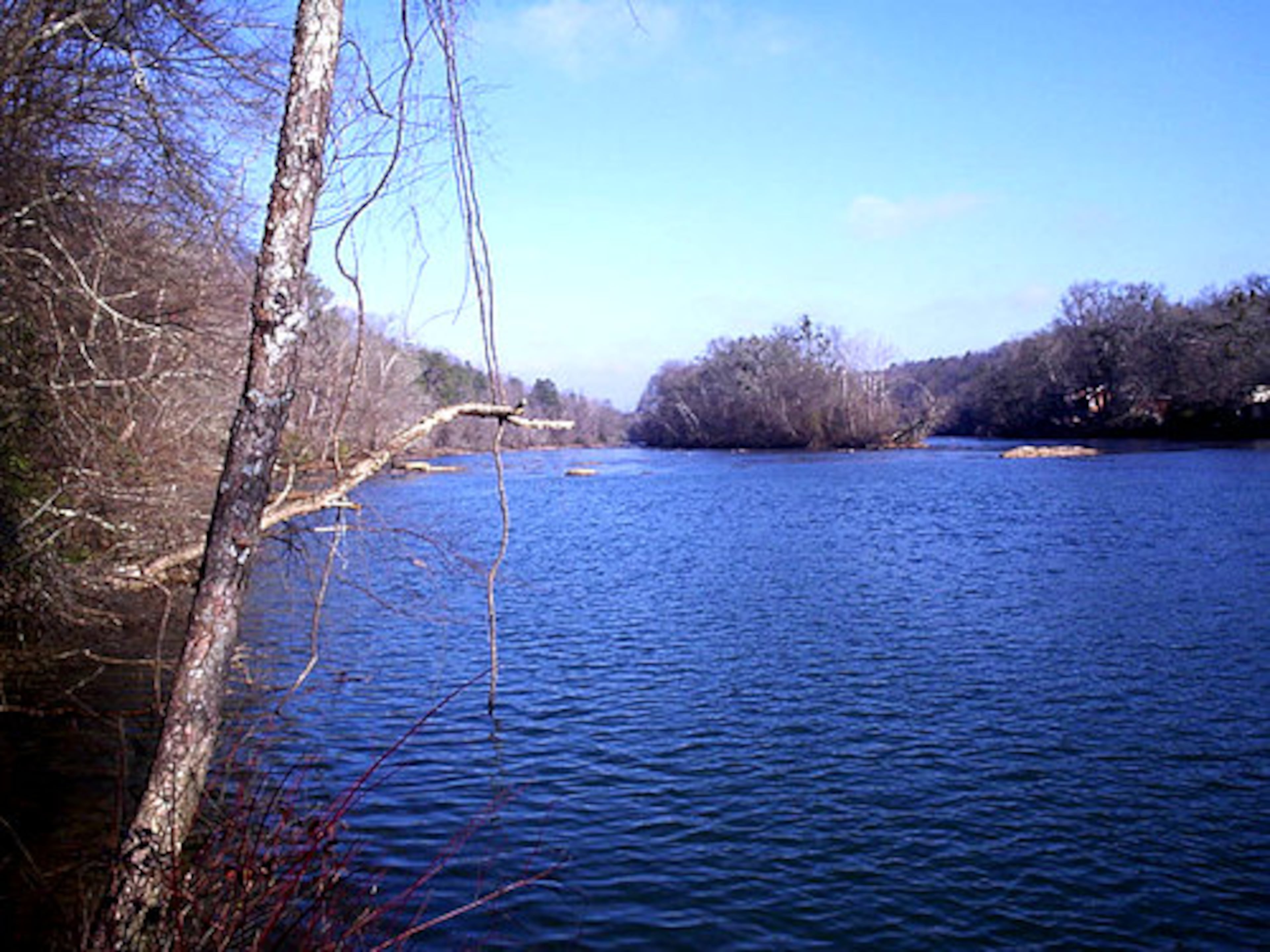 The morning sun sparkles on the Chattahoochee River behind the Visitor Center in the Island Ford unit of the Chattahoochee River National Recreation Area.