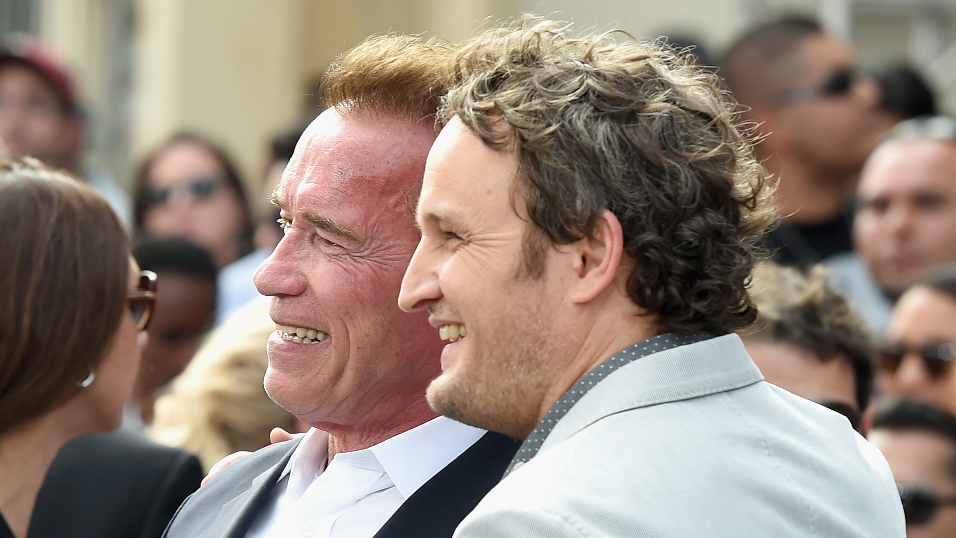 Actors Arnold Schwarzenegger (L) and Jason Clarke attend the LA Premiere of Paramount Pictures' 'Terminator Genisys' at the Dolby Theatre on June 28, 2015 in Hollywood, California. (Photo by Kevin Winter/Getty Images for Paramount Pictures)
