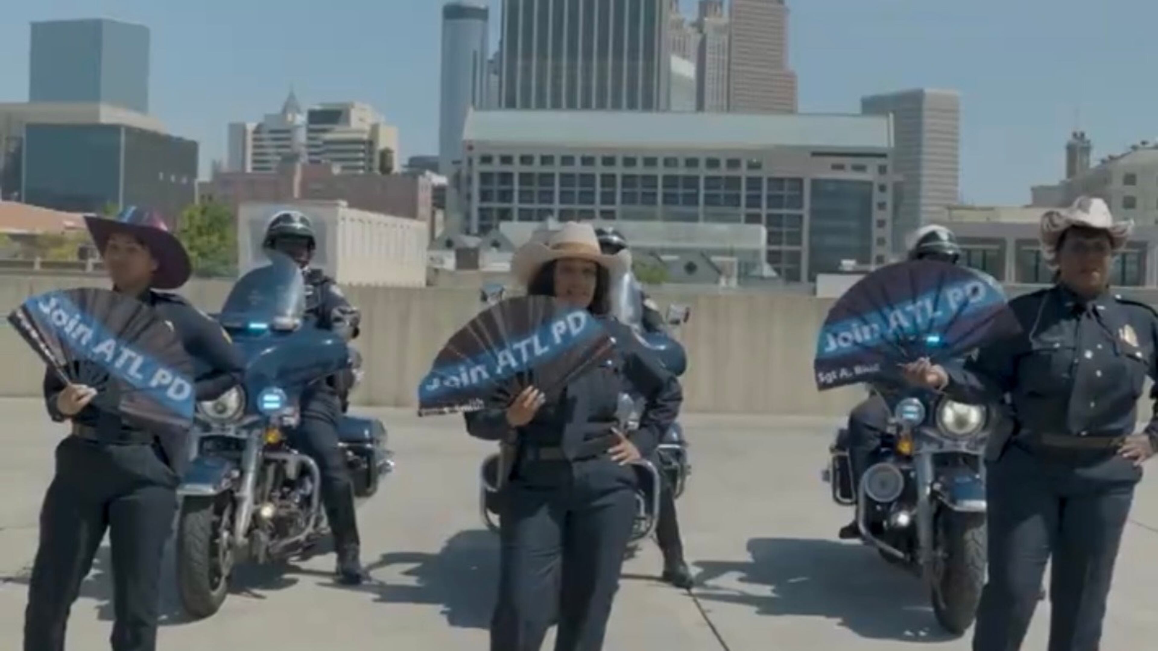 Atlanta police officers dance in a new recruitment video posted on social media on Thursday, May 1, 2025. Photo taken from a video posted by Atlanta Police Department on X.com