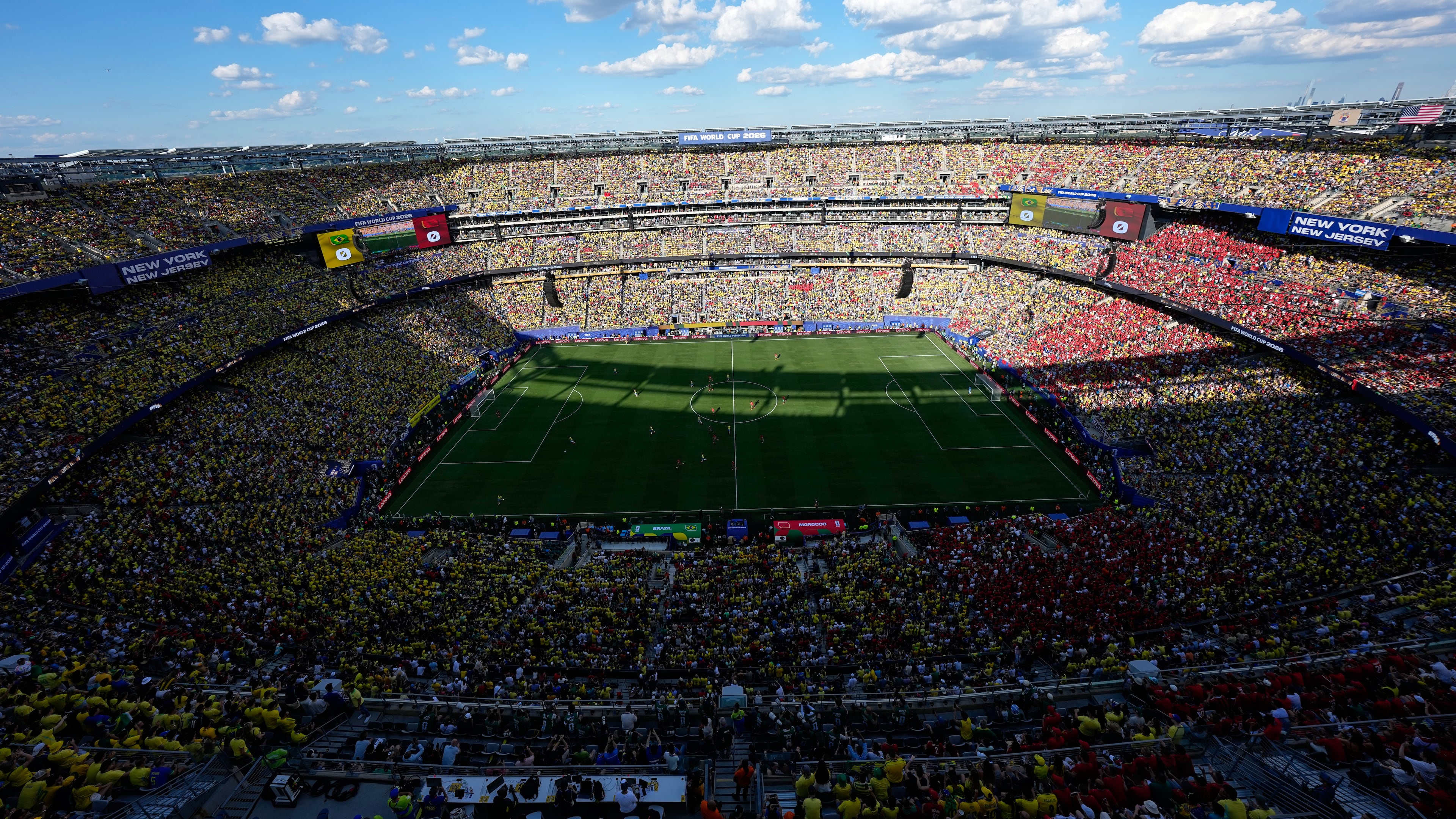 A general view of the MetLife stadium during the World Cup Group C soccer match between Brazil and Morocco in East Rutherford, N.J., near New York, Saturday, June 13, 2026. (AP Photo/Matt Slocum)