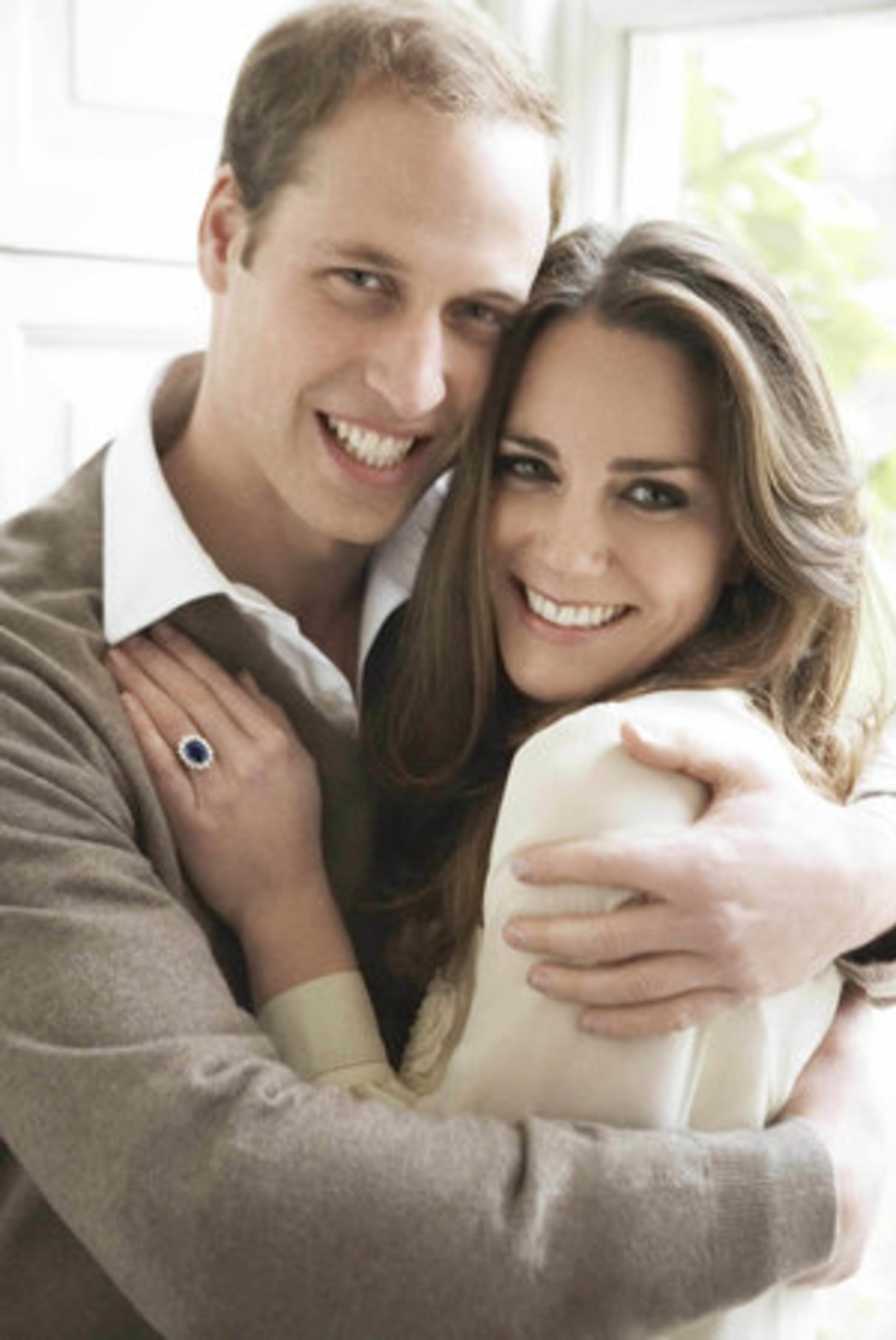 Here's the less formal of the two official portrait photographs taken on Nov. 25, 2010 in the Cornwall Room in St James's Palace, London to mark the engagement of Britain's Prince William, left, and Catherine Middleton, right.