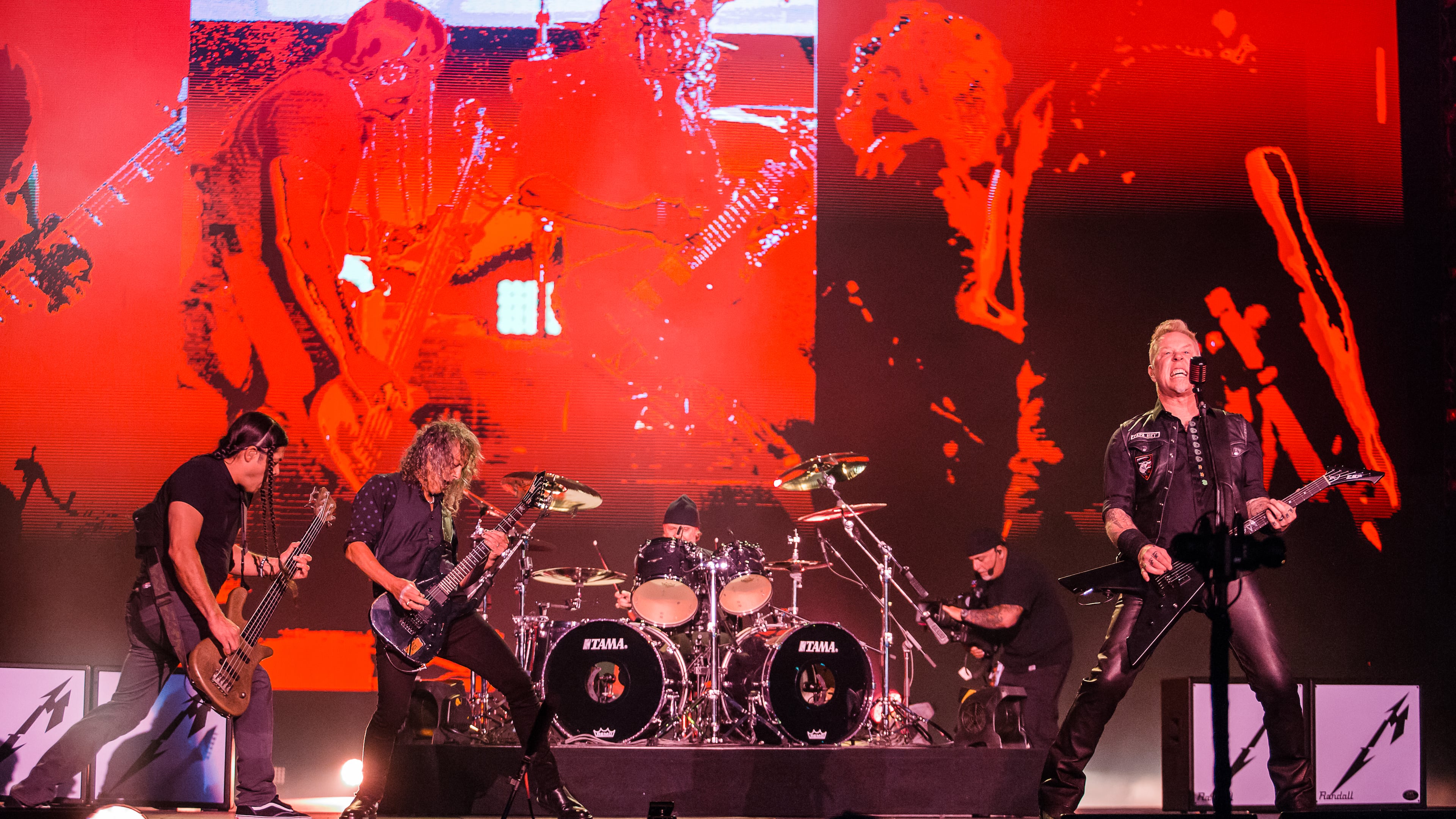 Robert Trujillo, Kirk Hammett, Lars Ulrich and James Hetfield members of the band Metallica performs live on stage at Autodromo de Interlagos on March 25, 2017 in Sao Paulo, Brazil. (Photo by Mauricio Santana/Getty Images)