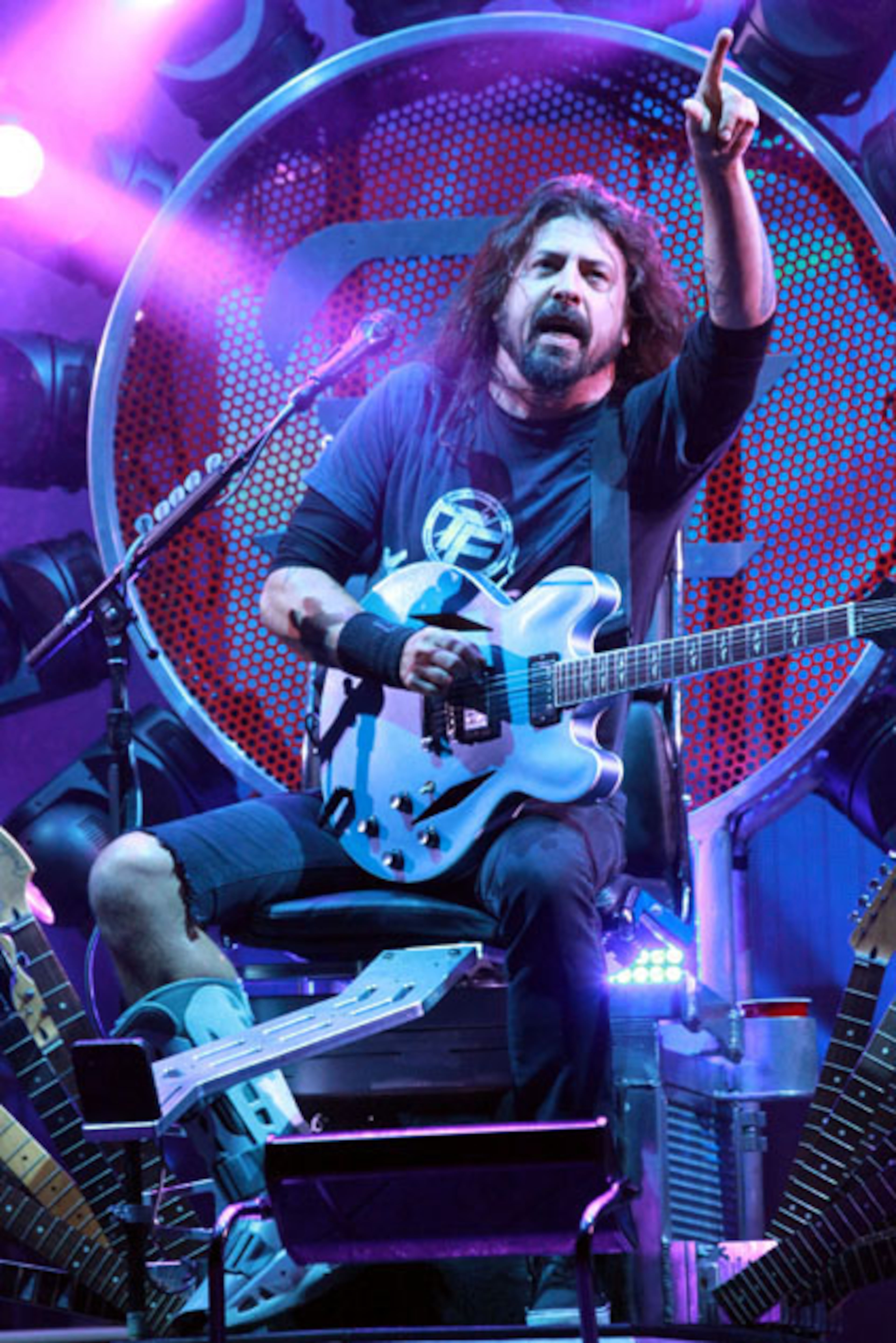 Dave Grohl and the Foo Fighters packed over 20,000 fans into sold out Centennial Olympic Park Sunday night, October 4, 2015, with Gary Clark, Jr. opening the show. The light rain couldn't dampen the energy and spirit of the huge crowd. Grohl, who broke his leg while performing in Sweden in June, rocked out in a motorized throne, which was equipped with lights and carried numerous guitars. Robb D. Cohen/ RobbsPhotos.com