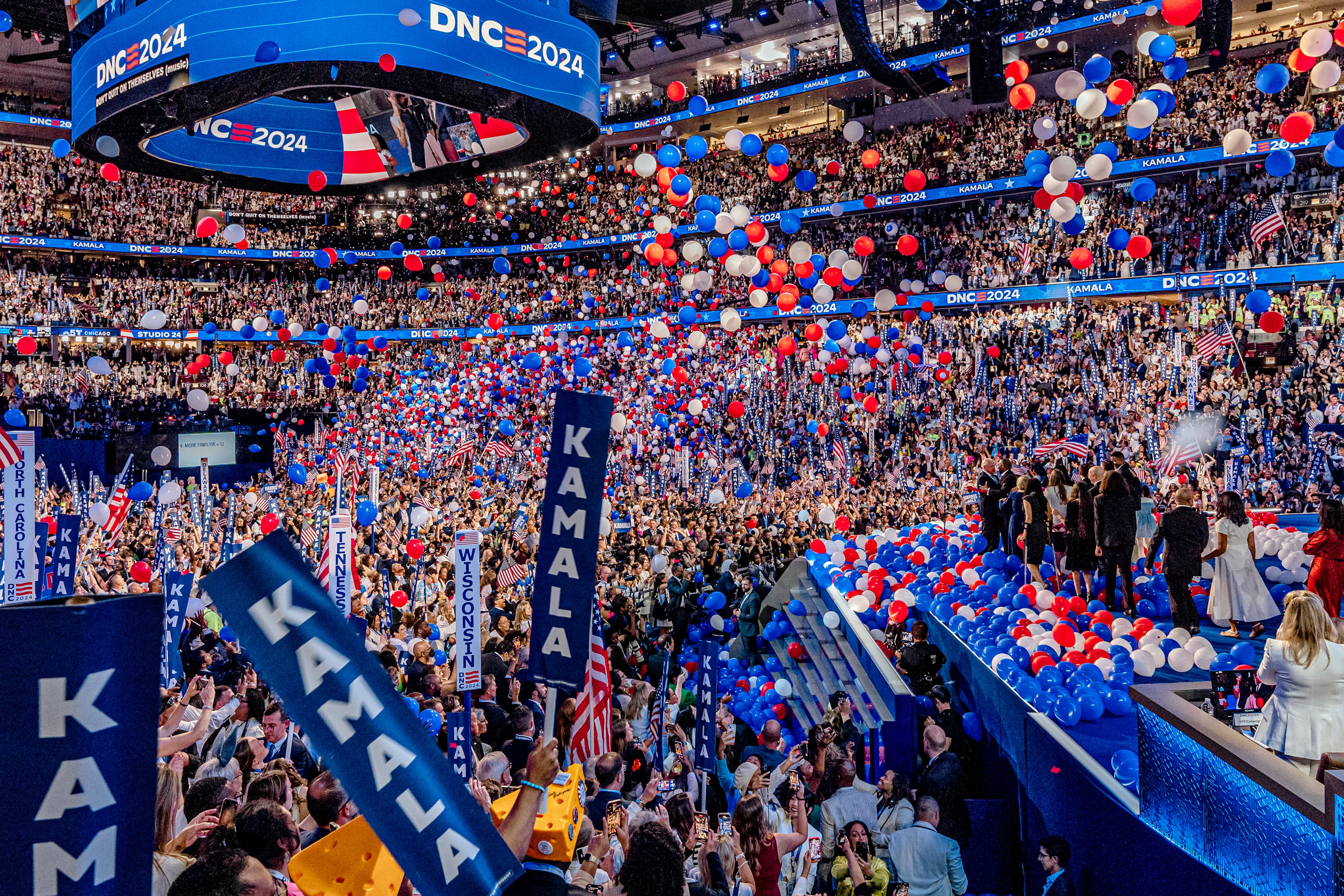 Former Vice President Kamala Harris speaks at the 2024 Democratic National Convention in Chicago. Atlanta's unsuccessful effort to recruit the convention was highlighted in a letter written by a group of whistleblowers in the Office of the Inspector General. (Jamie Kelter Davis/The New York Times)