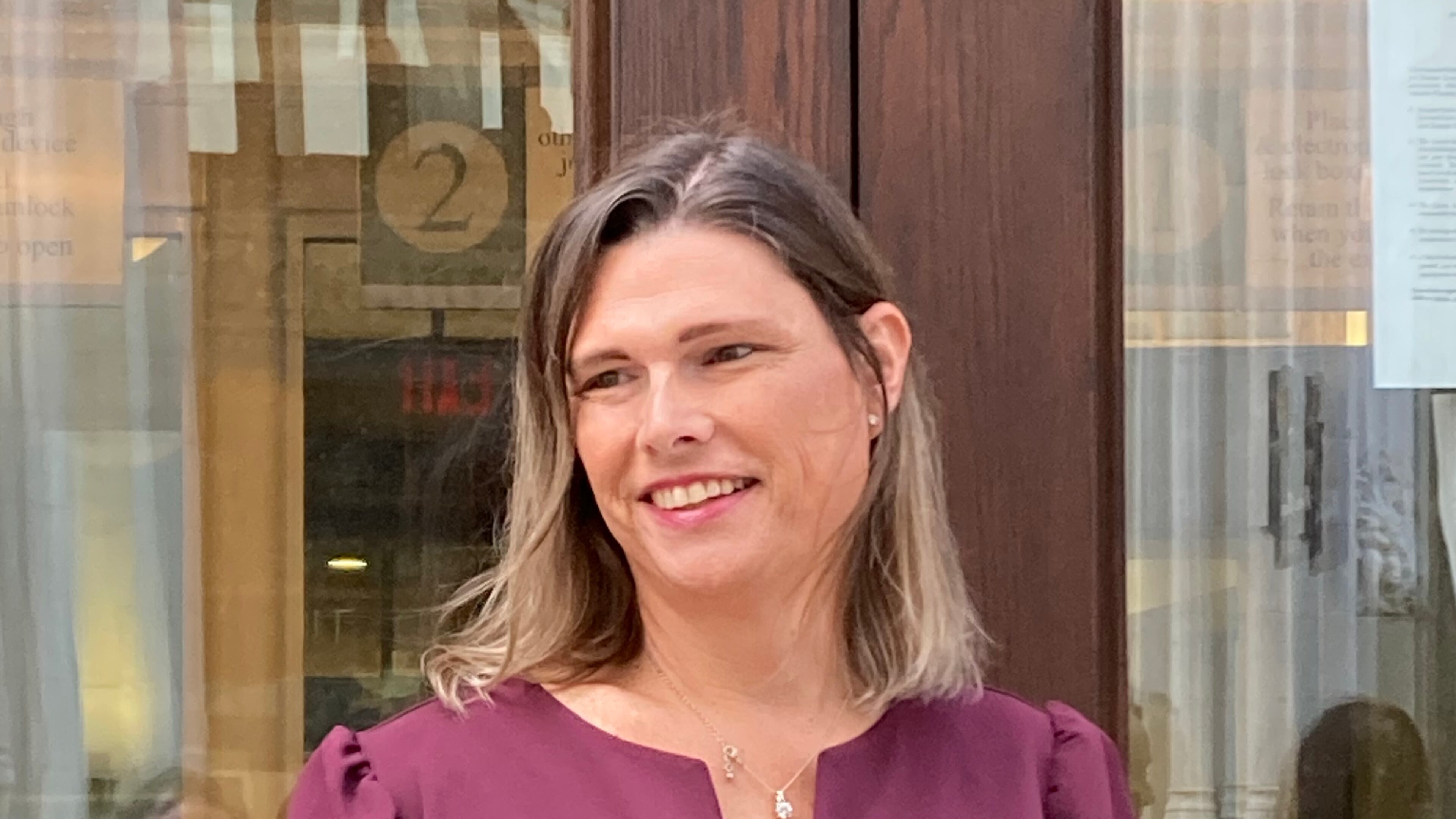 Sgt. Anna Lange outside the Eleventh Circuit courthouse in Atlanta following arguments in her civil rights case against Houston County and Sheriff Cullen Talton.