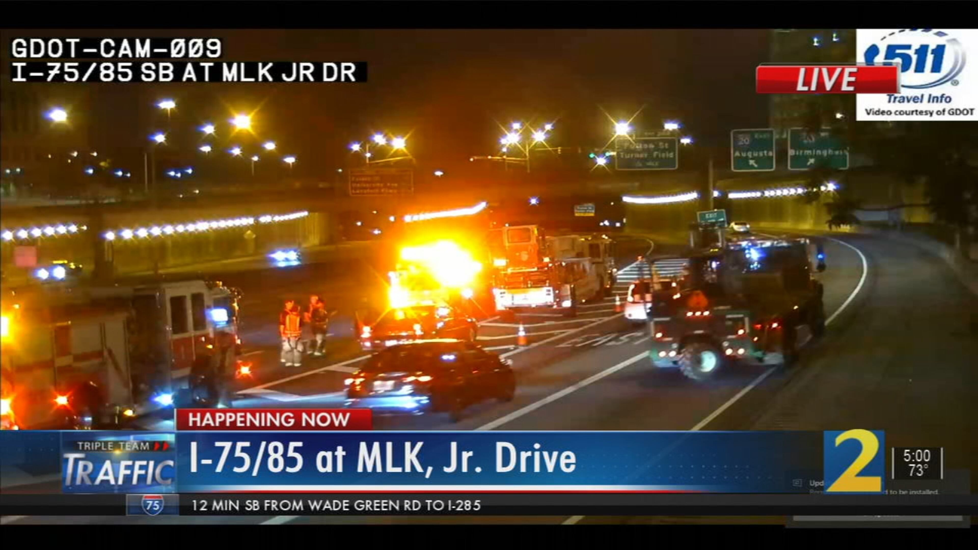 All southbound lanes of the Downtown Connector were shut down north of University Avenue for hours while authorities investigated the crash, according to the WSB 24-hour Traffic Center.