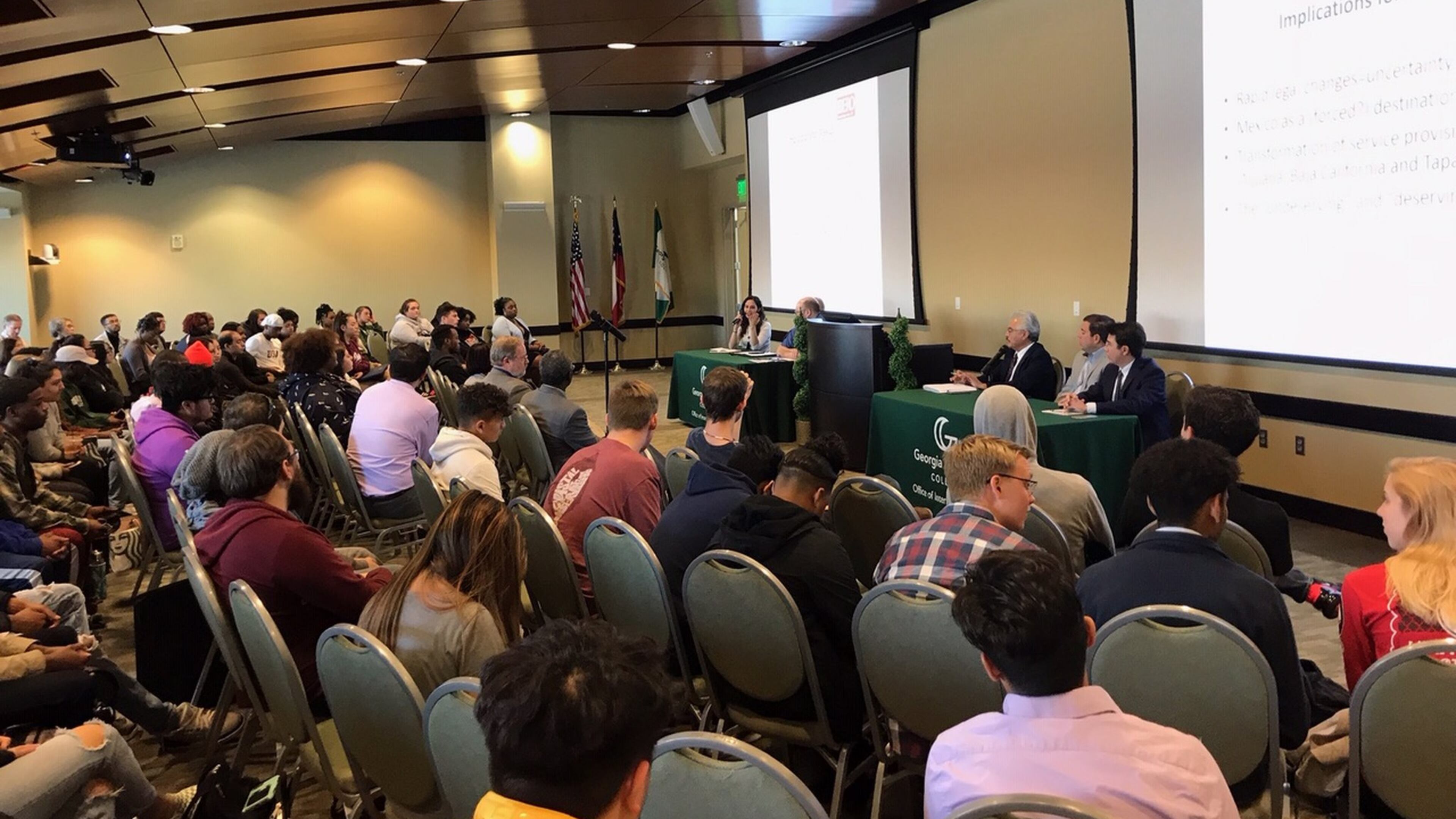 Students listen to panelists discuss immigration trends and other issues on Monday, Nov. 18, 2019, at Georgia Gwinnett College. The college is having its International Education Week this week. CONTRIBUTED BY GEORGIA GWINNETT COLLEGE