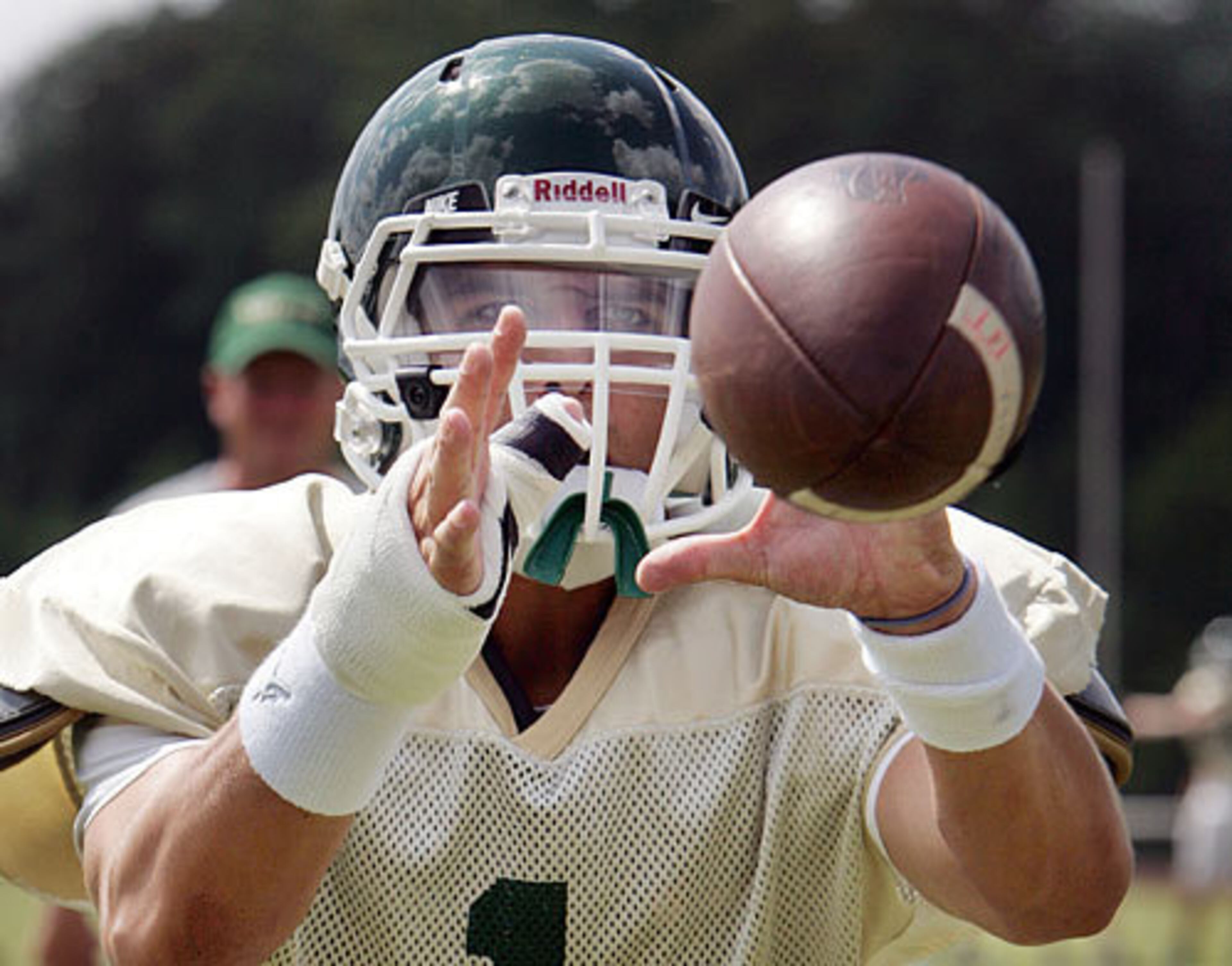 Blessed Trinity's Jake Skole, one of the state's top athletes, catches a pass during Aug. 19 practice.