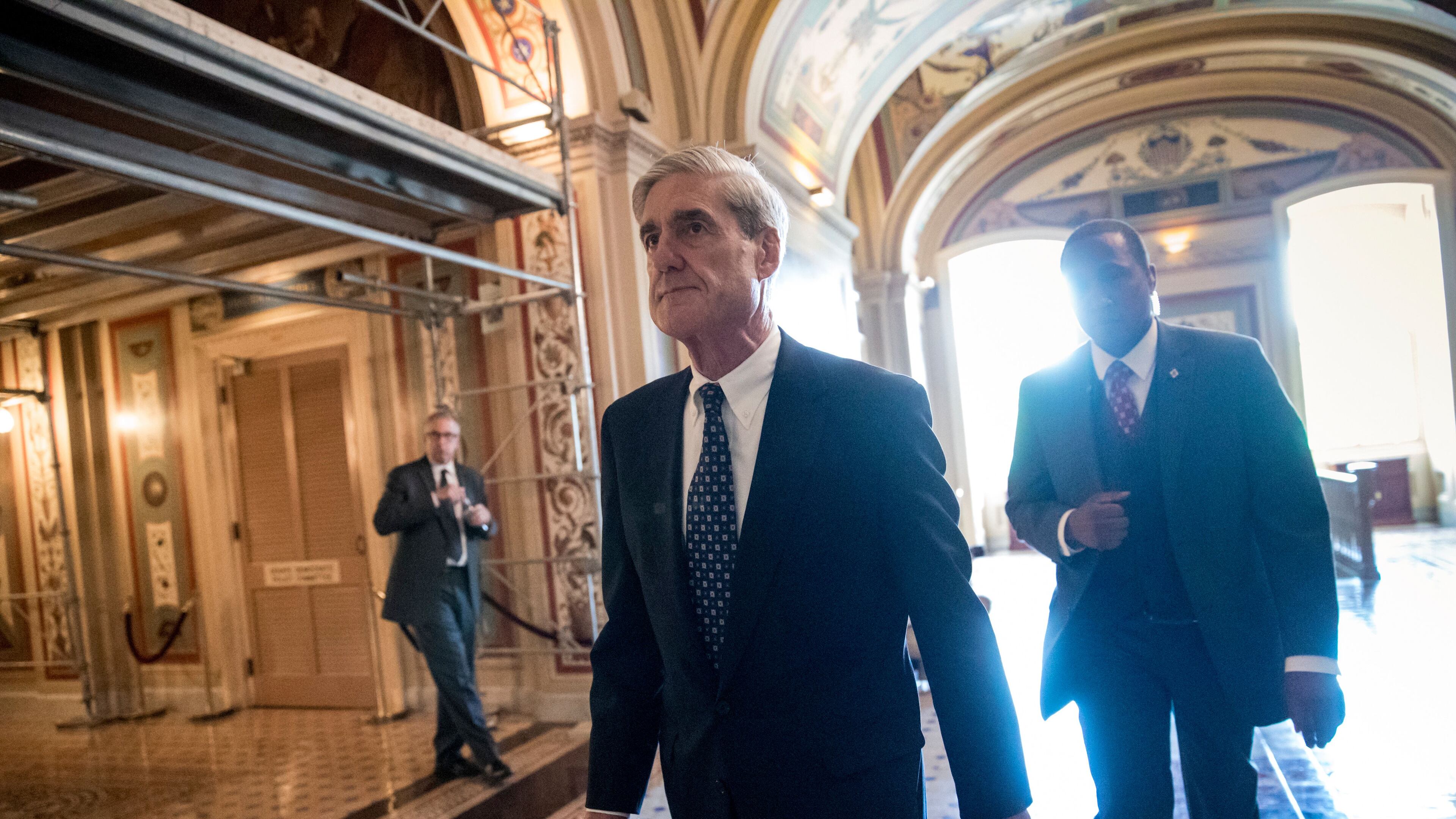 Mueller departs after a closed-door meeting with members of the Senate Judiciary Committee on June 21, 2017.