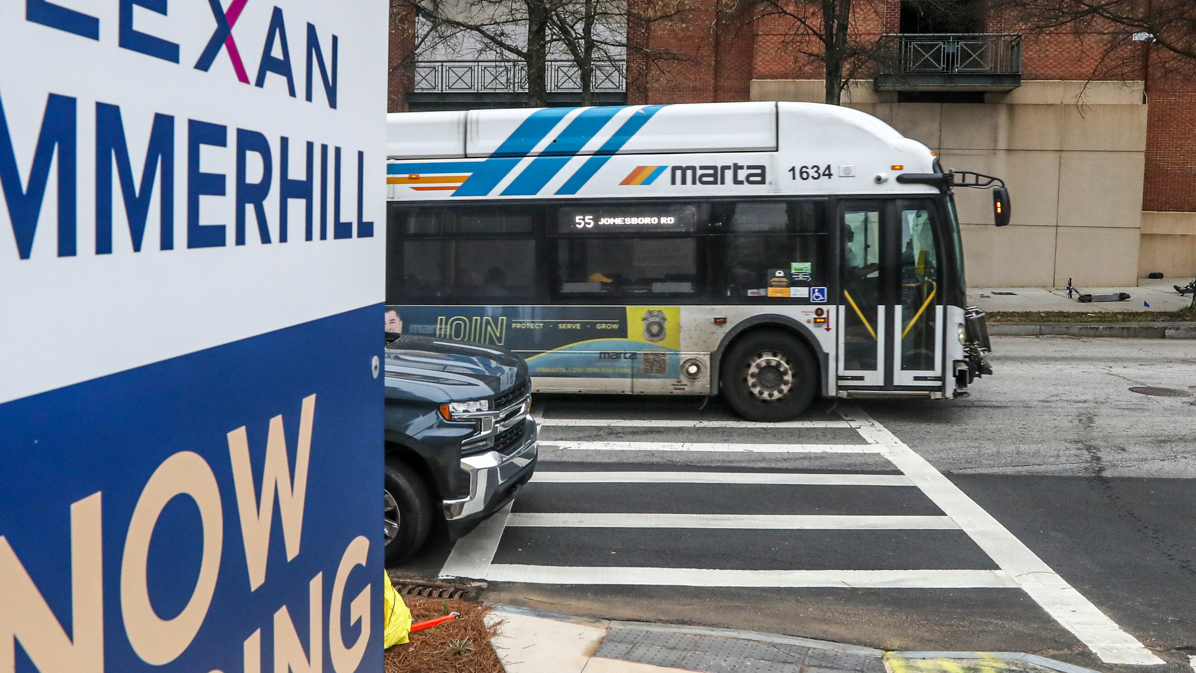 March 1, 2023 Atlanta: A MARTA bus travels down Hank Aaron Blvd near Center Parc Credit Union Stadium after MARTA announced it will prioritize nine projects as it reshuffles its plans for expanding transit in Atlanta on Wednesday, March 1, 2023. Over the next five years, MARTA will build six new transit lines and rehabilitate or build three transit stations with proceeds from a half-penny sales tax approved by Atlanta voters in 2016. Among the projects that will advance are the Summerhill, Campebellton Road and Clifton Corridor bus rapid transit lines; an extension of the Atlanta streetcar to Ponce City Market; the reconstruction of Five Points station and a platform extension at Bankhead station. (John Spink / John.Spink@ajc.com)