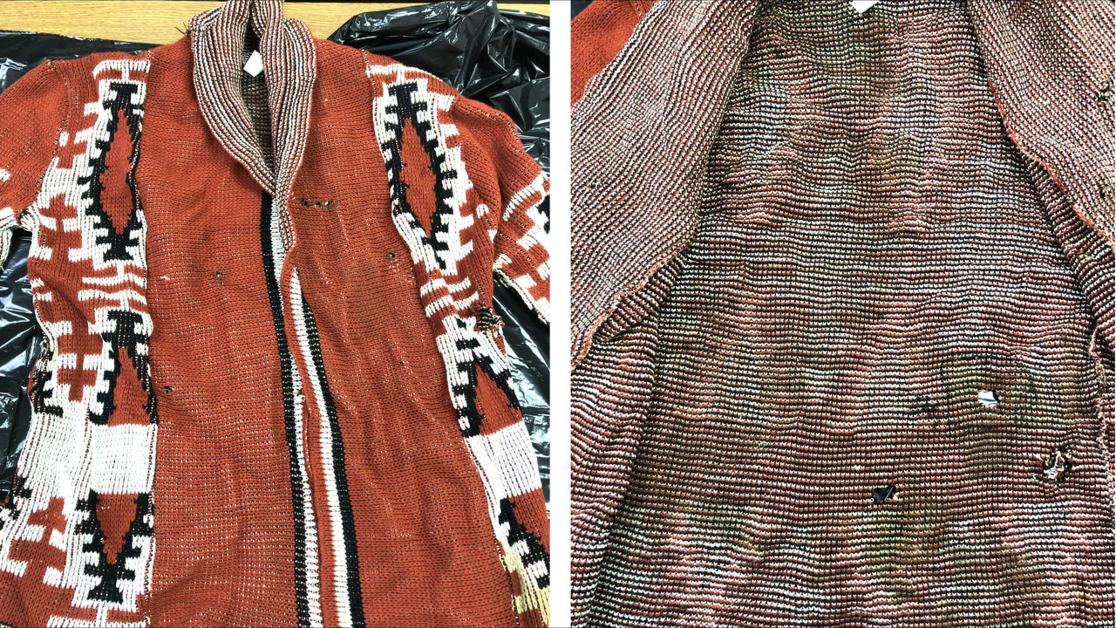 Pictured is the distinctive sweater found covering the head of Jane Seneca Doe, a woman found slain Oct. 2, 1976, in a Grundy County, Ill., ditch. Authorities continue trying to identify the woman, who was shot in the head, 43 years after her death.