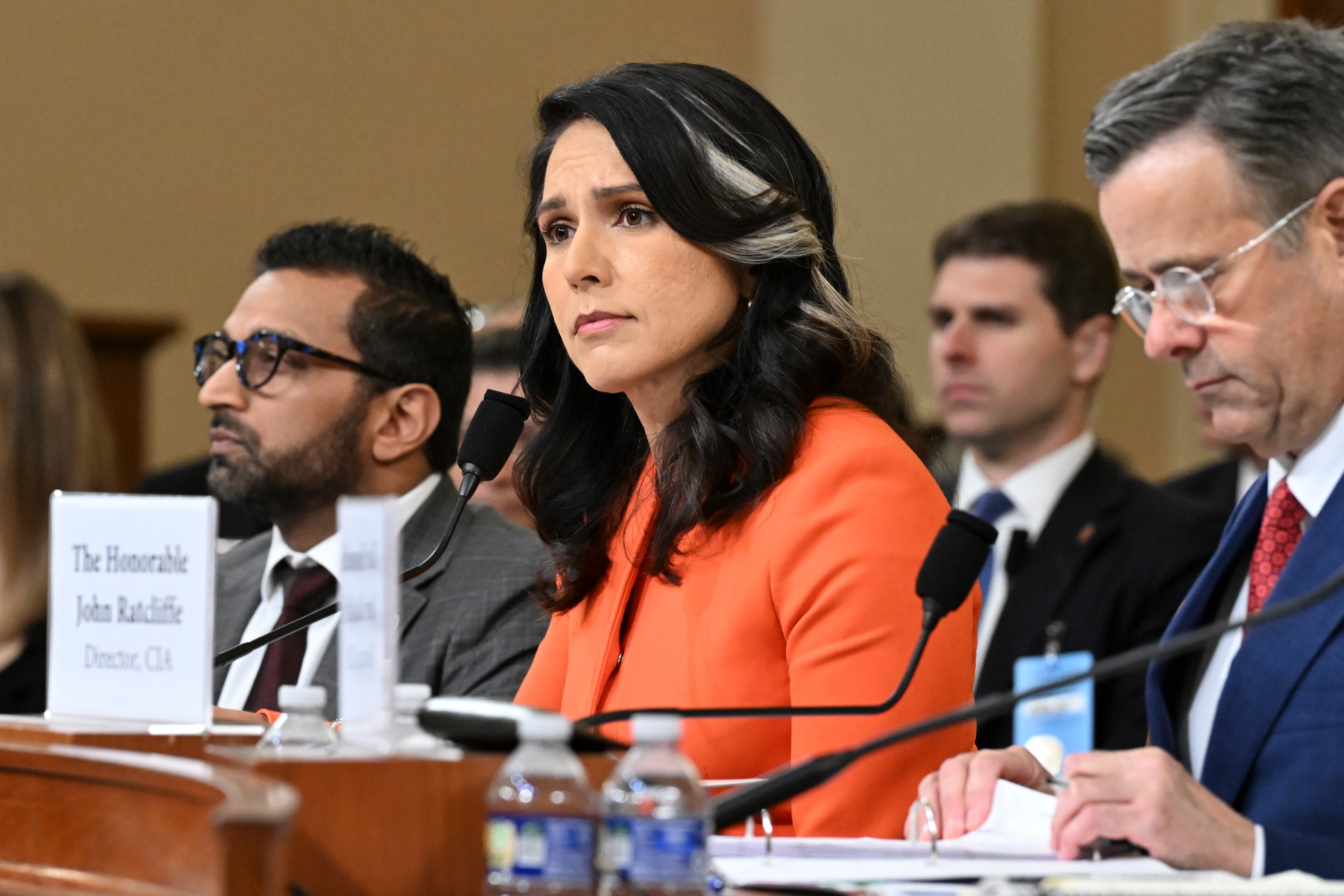 Director of National Intelligence Tulsi Gabbard testifies during a hearing on global threats before the House Intelligence Committee in Washington on Wednesday, March 26, 2025. The Atlantic on Wednesday released more of the group chat among senior Trump administration officials in which they discussed U.S. military plans to strike Houthi targets in Yemen, a day after senior officials said there was nothing classified in the messages. (Kenny Holston/The New York Times)
