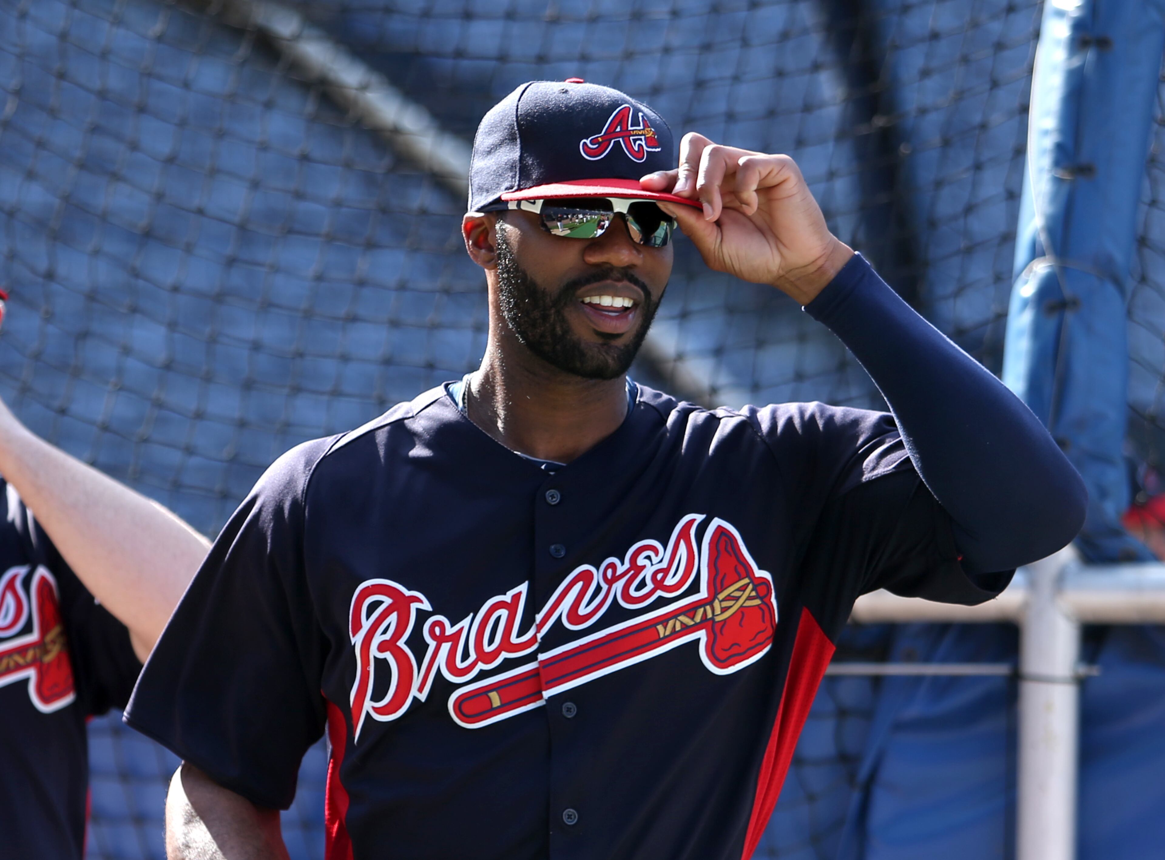 Atlanta Braves outfielder Jason Heyward prepares to work out with the team for the first time after getting hit by a pitch before the Braves host the San Diego Padres at Turner Field Friday night in Atlanta, Ga., September 13, 2013. On August 21, 2013, Heyward was struck in the right jaw by a fastball from New York Mets pitcher Jonathon Niese. The injury required a surgery inserting two plates to stabilize the two fractures in his jaw.