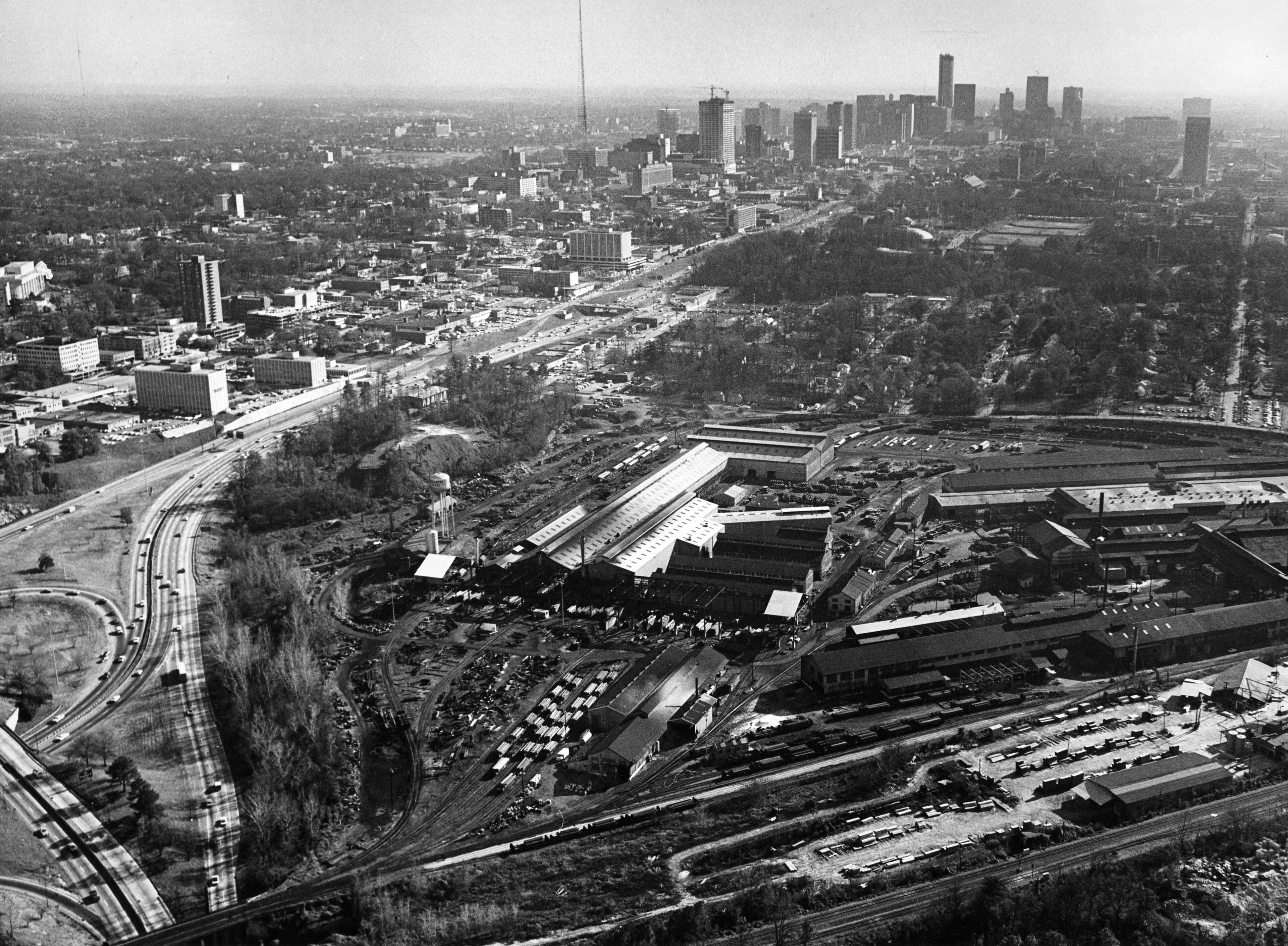 Atlantic Steel, located at the I-75-85 interchange and 14th Street occupies the only 200-acre site in the country that is so close to an urban area, the company's president says. (Bill Mahan/AJC staff) 1979
