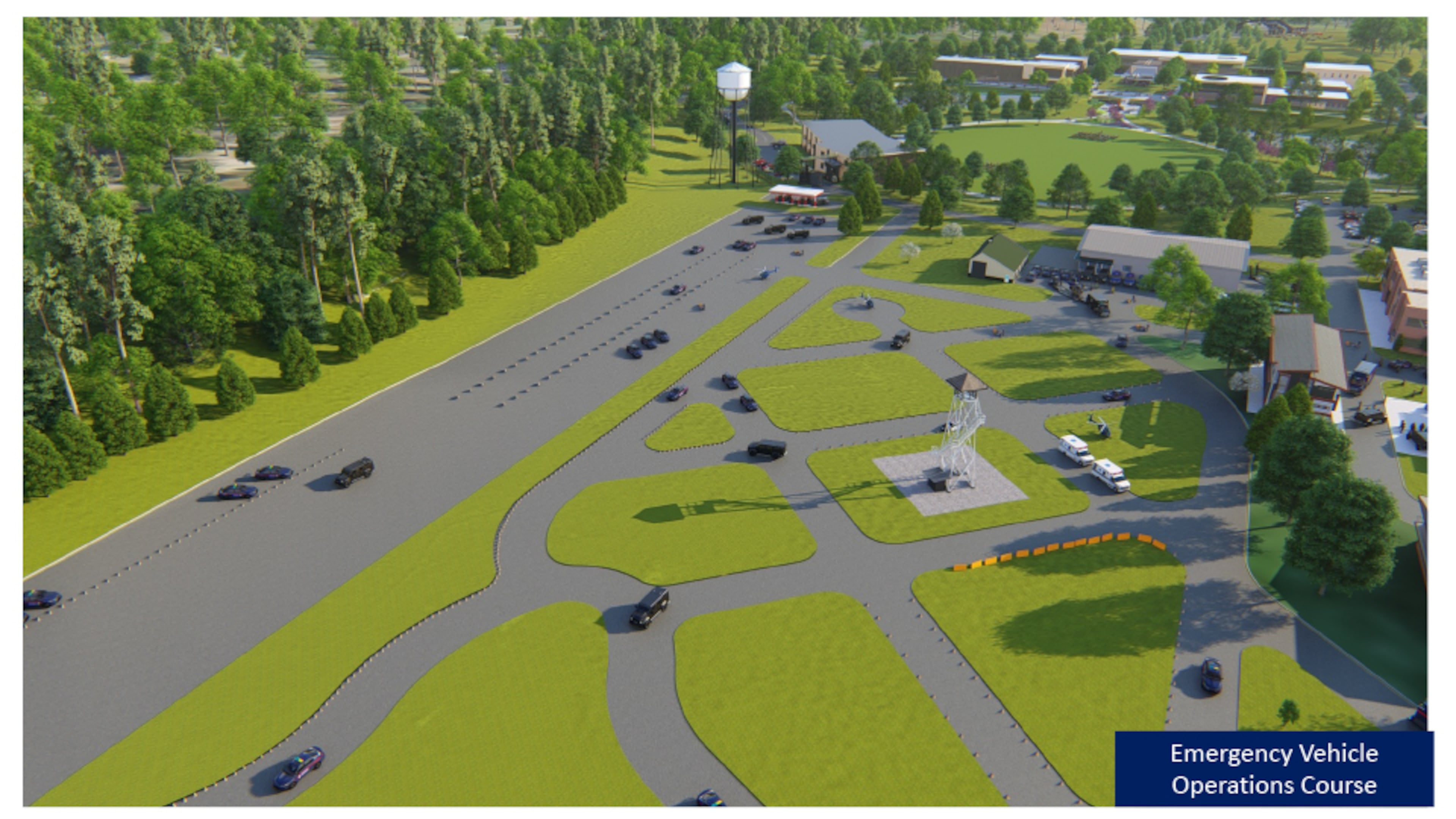 A large amount of land will be converted into an emergency vehicle operations course for fire and police driving training as well.