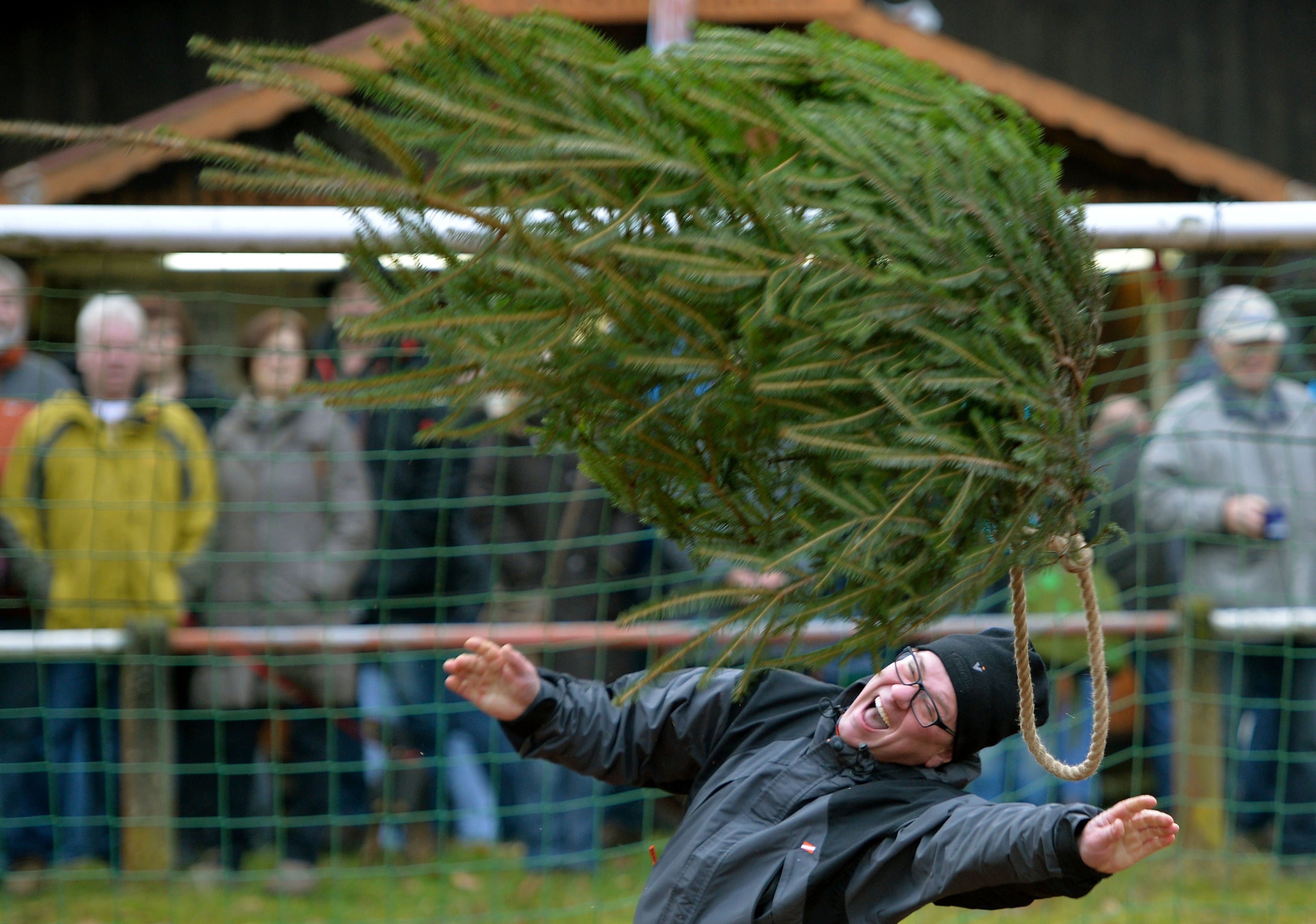 A contestant launches a Christmas tree in the flinging discipline of the Christmas Tree Throwing World Championships on Jan. 5, 2014 in Weidenthal, Germany. The less-than-serious annual event is now in its eighth year and features competitions in distance throwing, height throwing and flinging of Christmas trees.