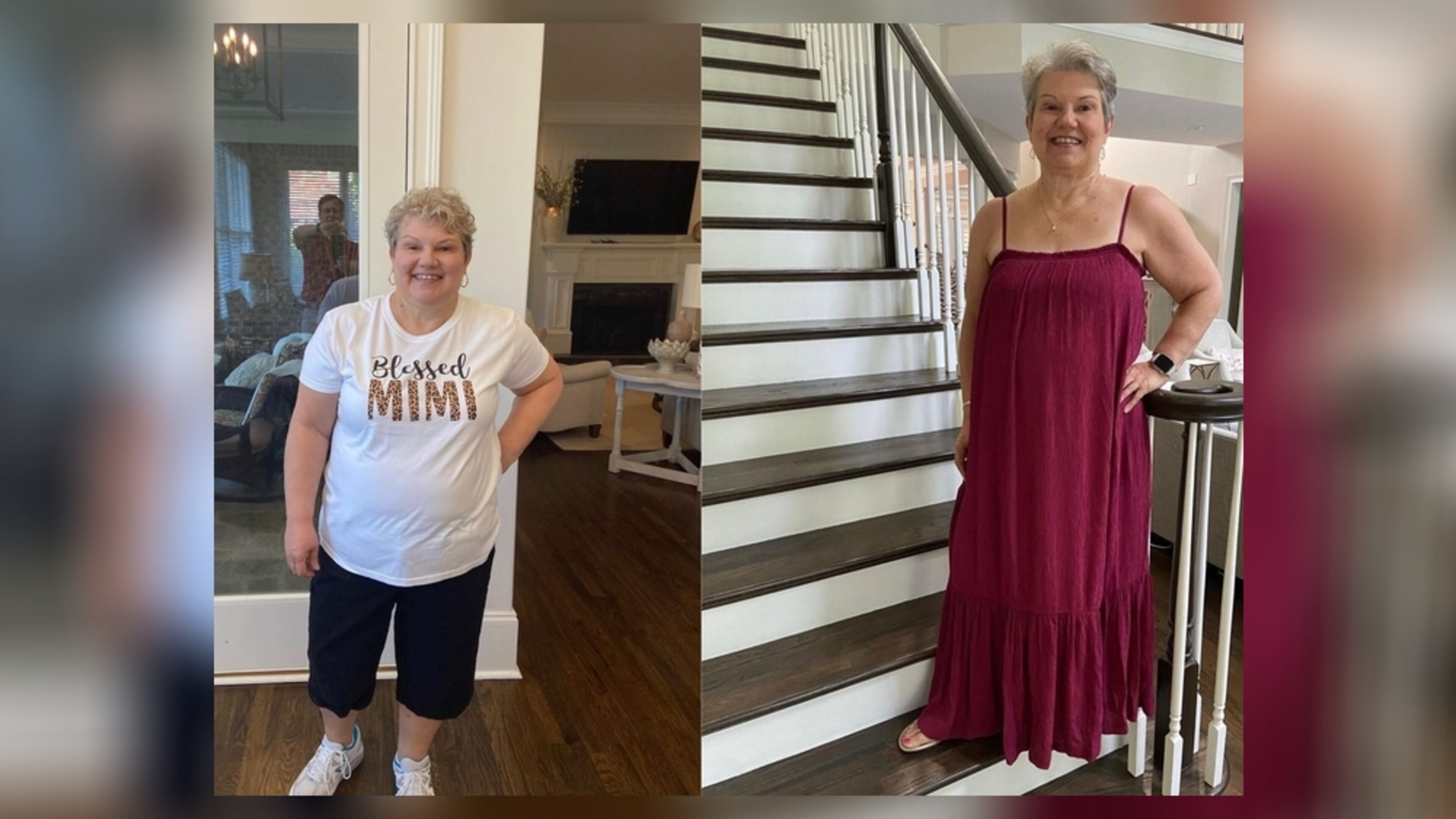 The photo on the left of Mary Ellen Watkins was taken in May 2020. The photo on the right was taken in August, after she lost 64 pounds. (Photos contributed by Mary Ellen Watkins)