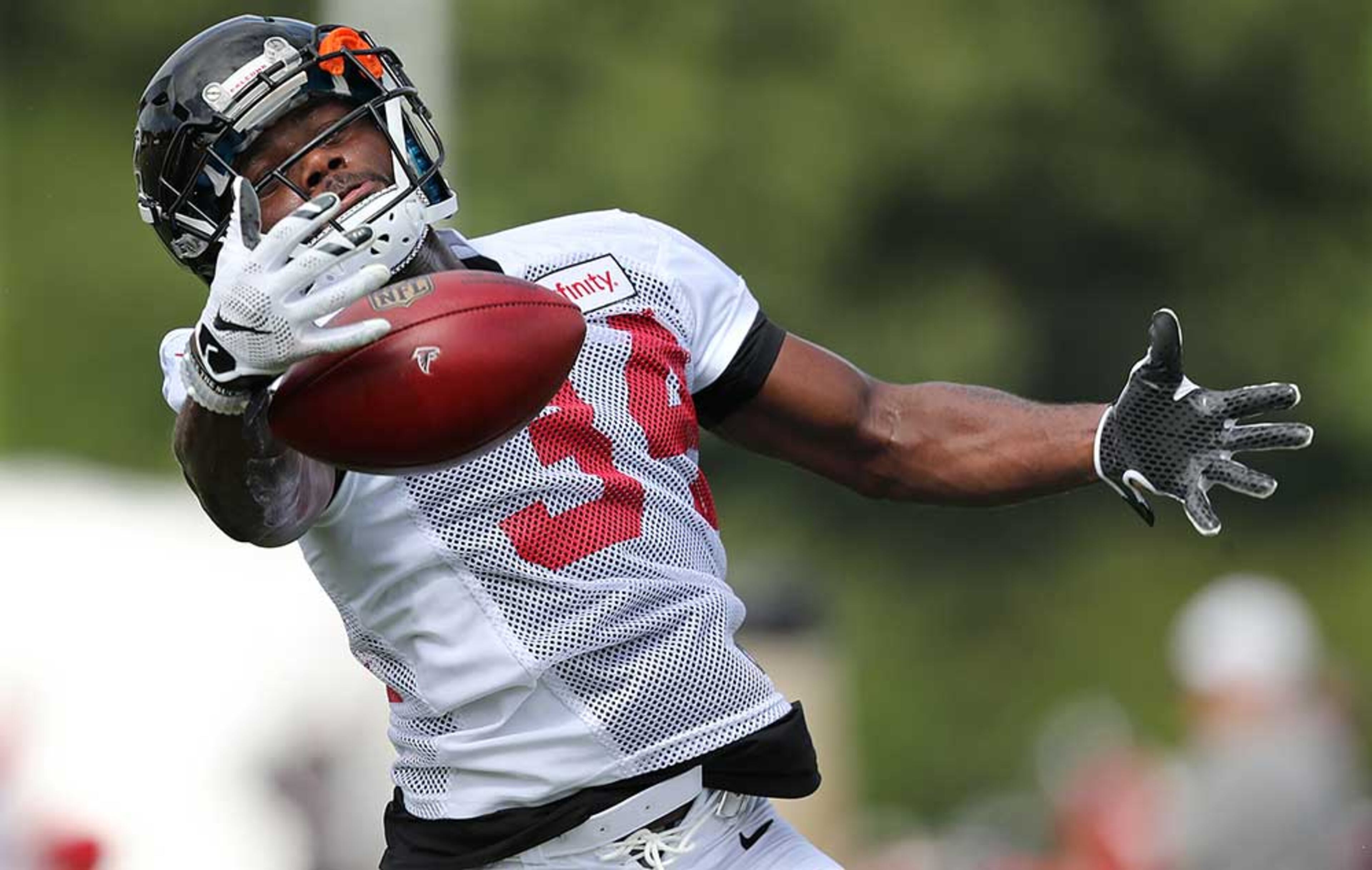 Falcons free safety Brian Poole makes a one handed catch.