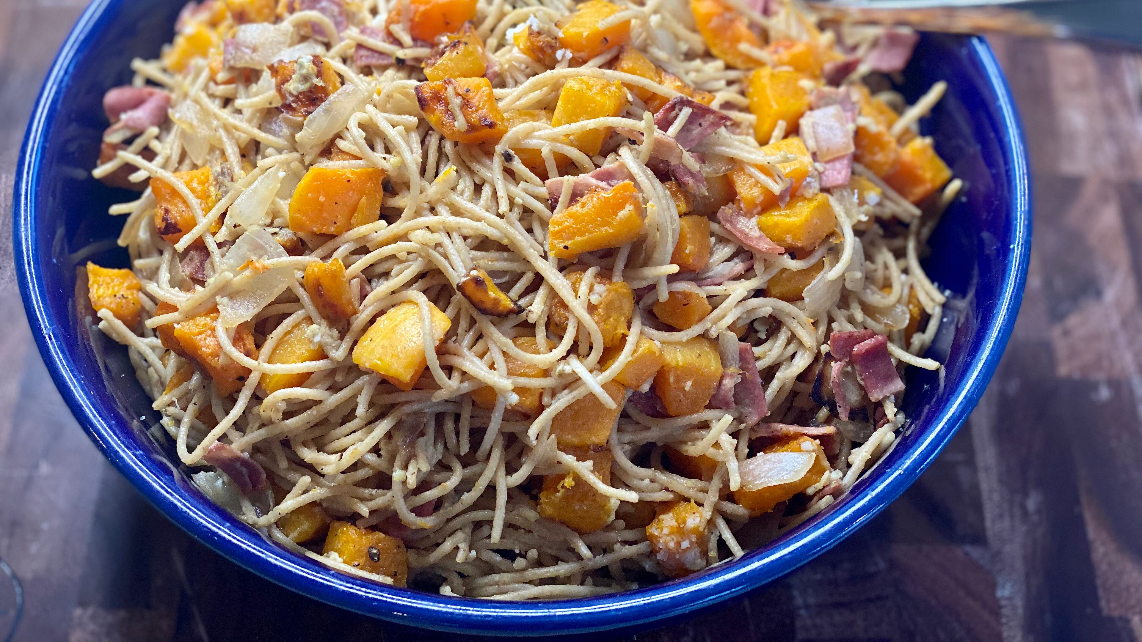 Resolve to take care of yourself with good-for-you comfort food, such as Roasted Squash Carbonara. Kellie Hynes for The AJC