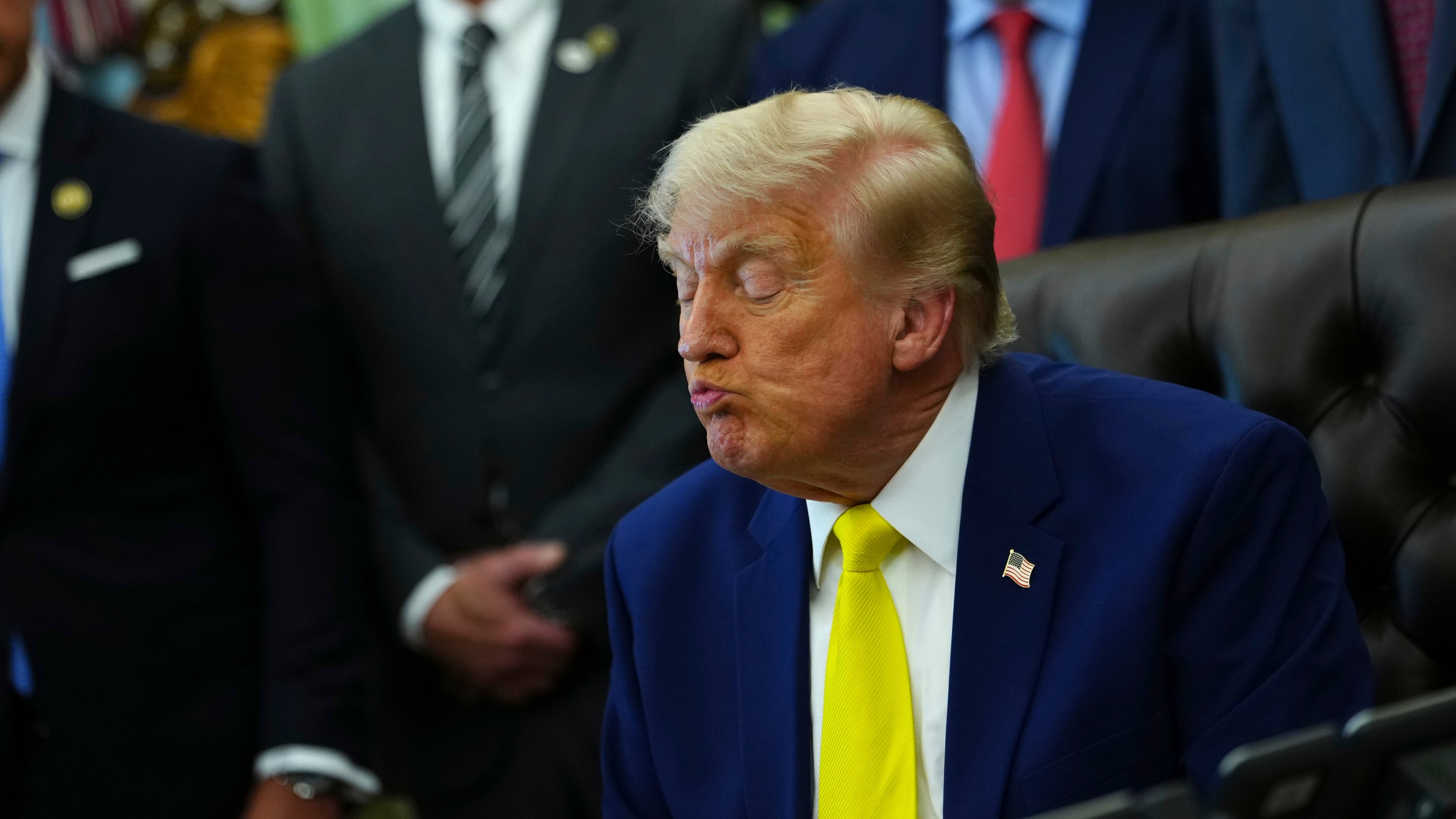 President Donald Trump listens at an event about coal, Thursday, June 4, 2026, in the Oval Office of the White House in Washington. (AP Photo/Julia Demaree Nikhinson)