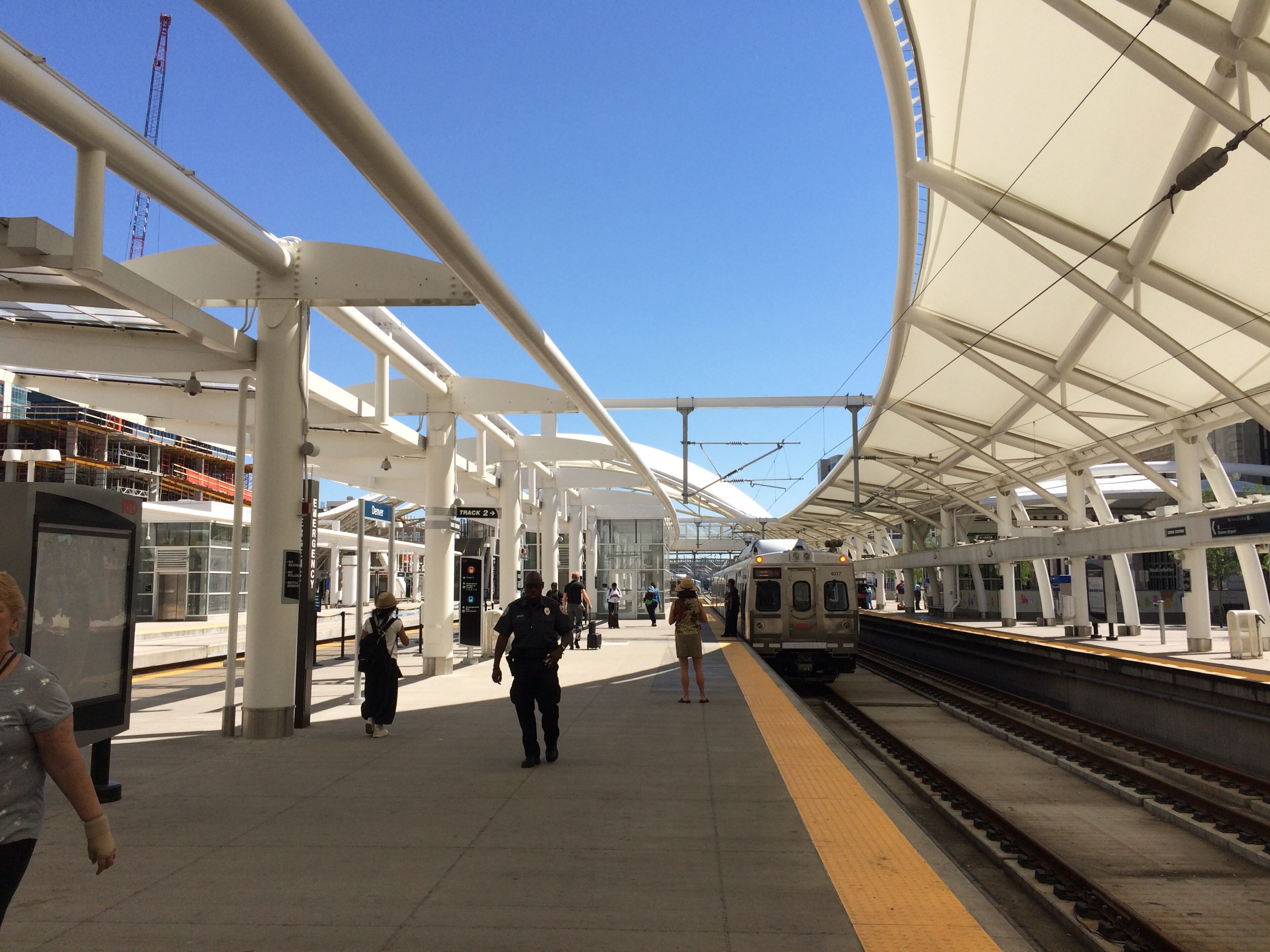 Light rail and commuter rail trains depart for a variety of city and suburban neighborhoods.