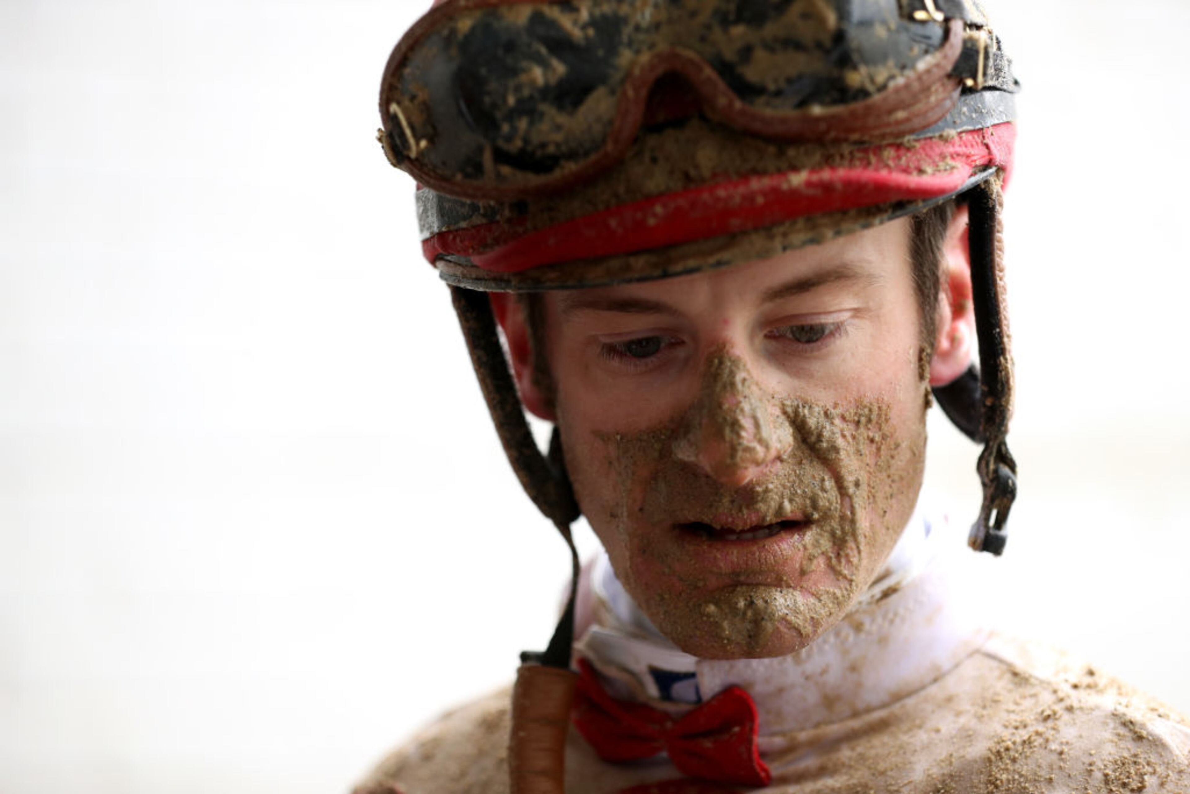 LOUISVILLE, KY - MAY 06: A jockey reacts after a race prior to the 143rd running of the Kentucky Derby at Churchill Downs on May 6, 2017 in Louisville, Kentucky. (Photo by Patrick Smith/Getty Images)