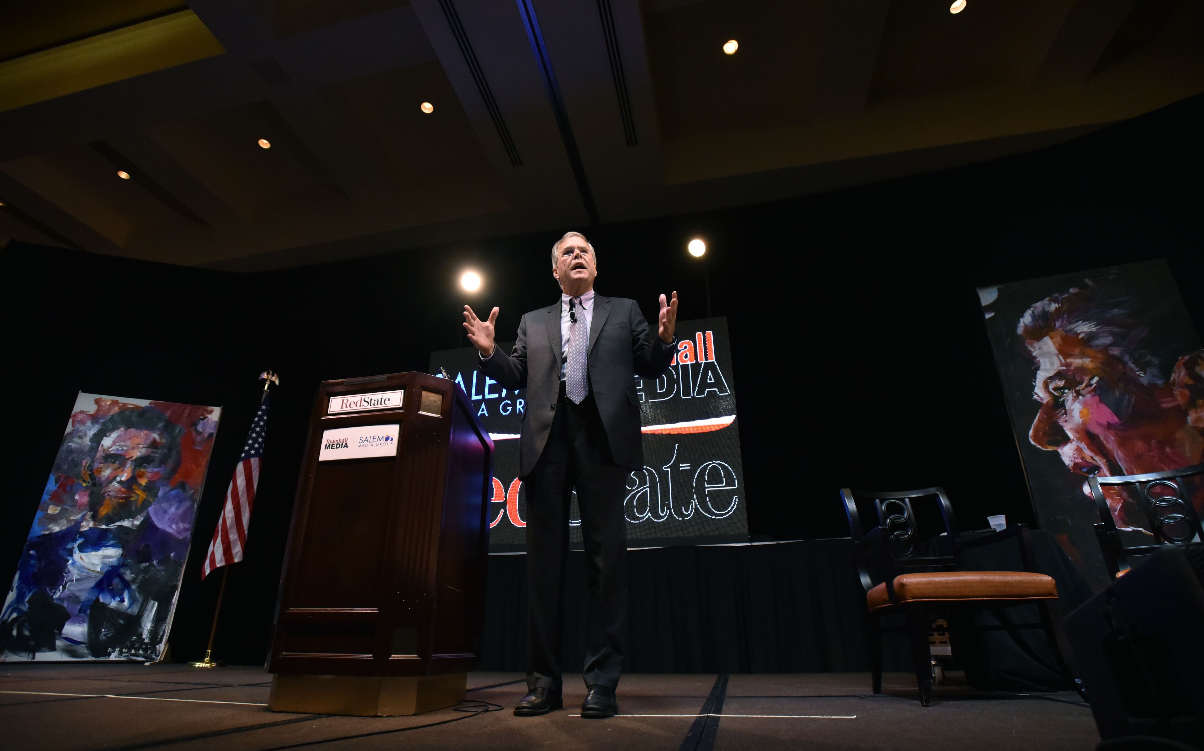 August 8, 2015 Atlanta - Former Florida Gov. Jeb Bush speaks during the RedState Gathering at Intercontinental Buckhead Hotel on Saturday, August 8, 2015. The organizer of the RedState Gathering has rescinded the Republican presidential candidate’s invitation to speak at a Saturday evening rally at the College Football Hall of Fame. Erick Erickson said the billionaire’s comments about Fox News anchor Megyn Kelly were “a bridge too far.” Trump told CNN on Friday that “you could see there was blood coming out of her eyes. Blood coming out of her wherever” as she questioned him during Thursday’s Republican presidential debate.HYOSUB SHIN / HSHIN@AJC.COM