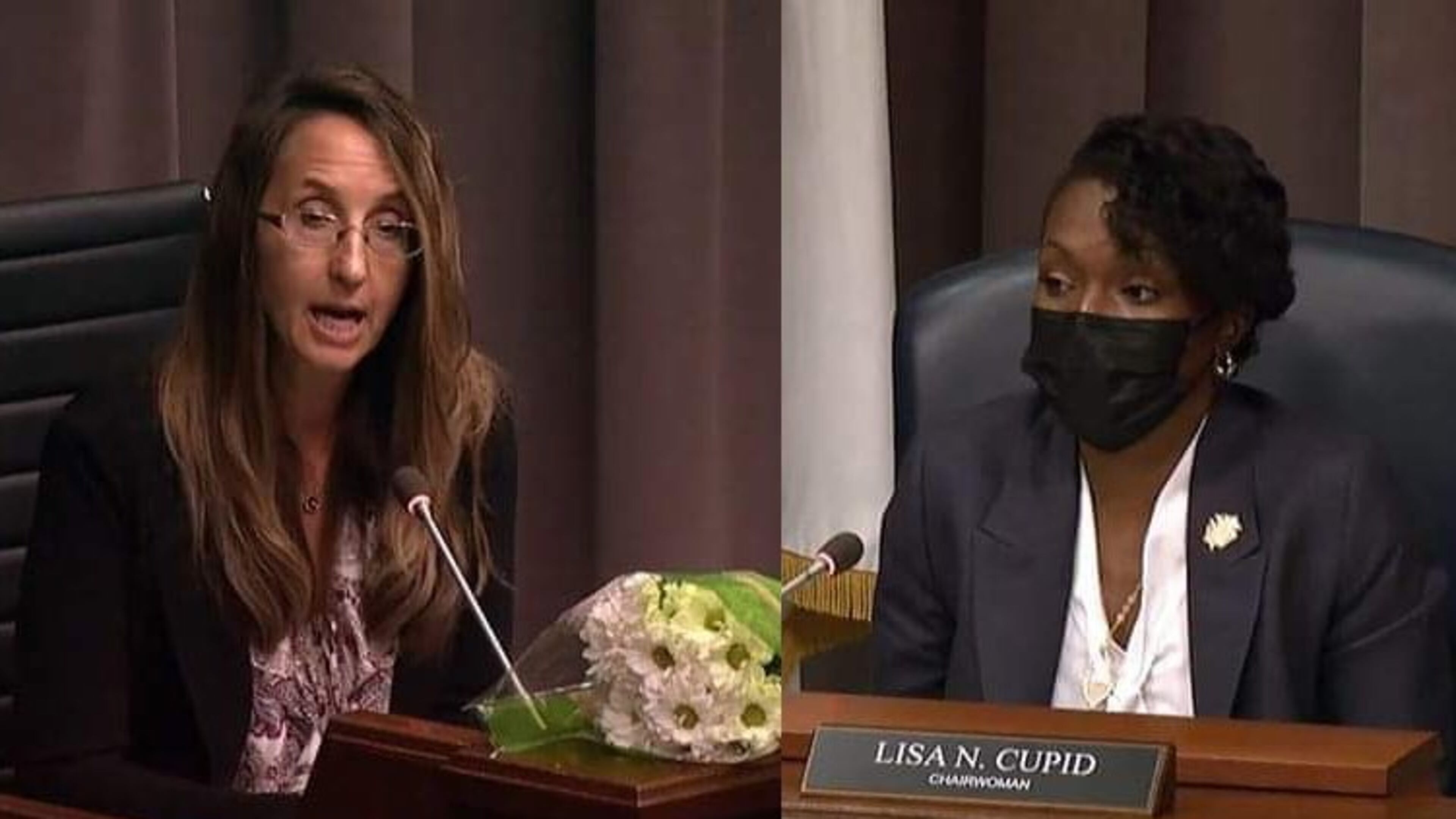 Cobb County Commissioner Keli Gambrill (left) voted against Cobb's $1.2 billion budget. The board's three Democrats, including chairwoman Lisa Cupid (right), supported the spending plan, which passed 3-2.