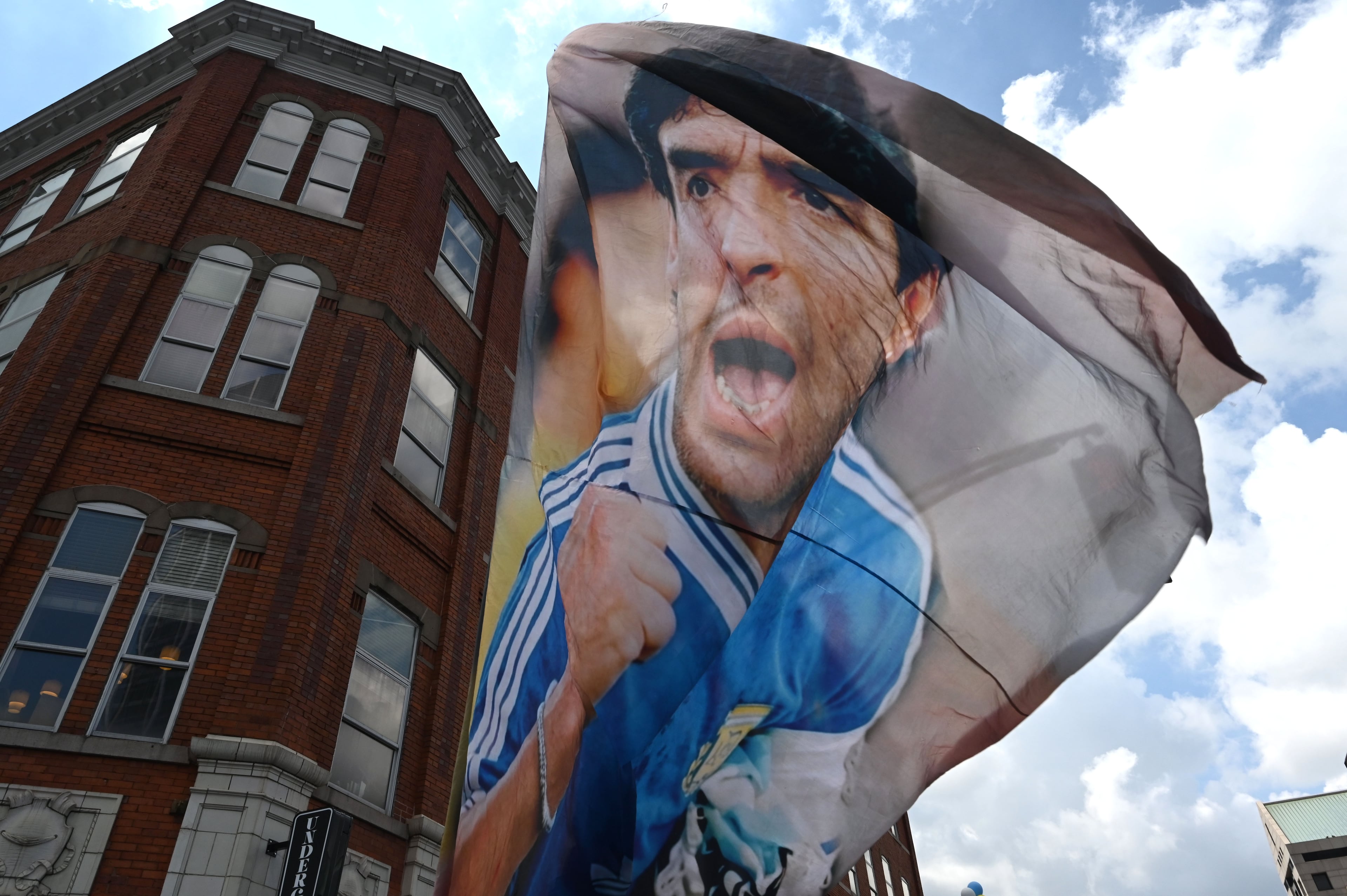 Argentina fans are gathering at Underground Atlanta ahead of the FIFA World Cup semifinal between Argentina and England on Wednesday, July 15, 2026, in Atlanta. (Hyosub Shin/AJC)