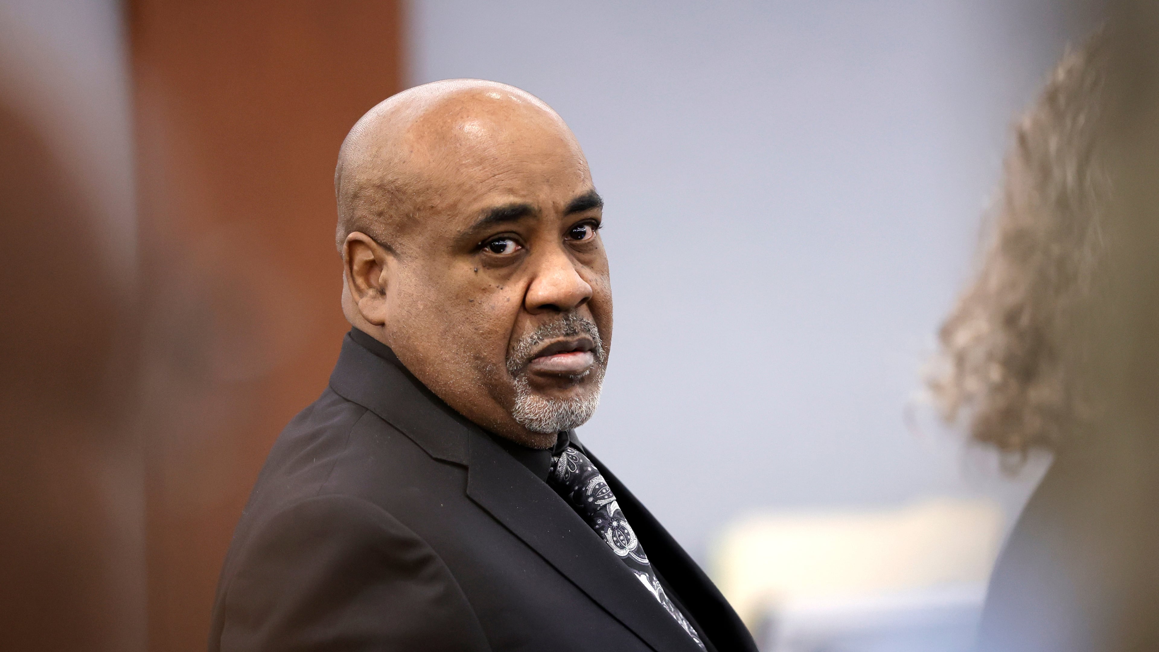 Duane Davis stands during a break in closing arguments during his murder trial, related to the 1996 killing of rapper Tupac Shakur, in Clark County District Court at the Regional Justice Center in Las Vegas, Monday, Aug. 31, 2026. (Steve Marcus/Pool Photo via AP)
