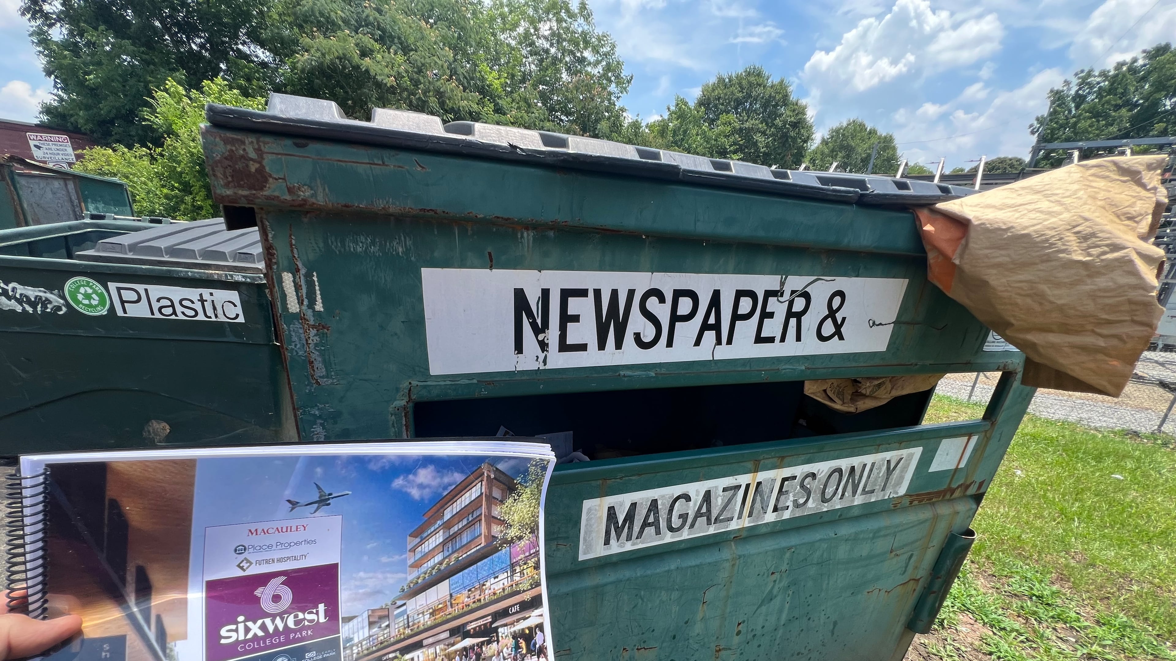 Resident Bob Van Orden discovered nearly 1,000 pages of confidential College Park documents in this dumpster. City attorney Winston Denmark declined to comment to The Atlanta Journal-Constitution Wednesday on who will lead the investigation or if it will be conducted by an independent law firm. Courtesy Bob Van Orden