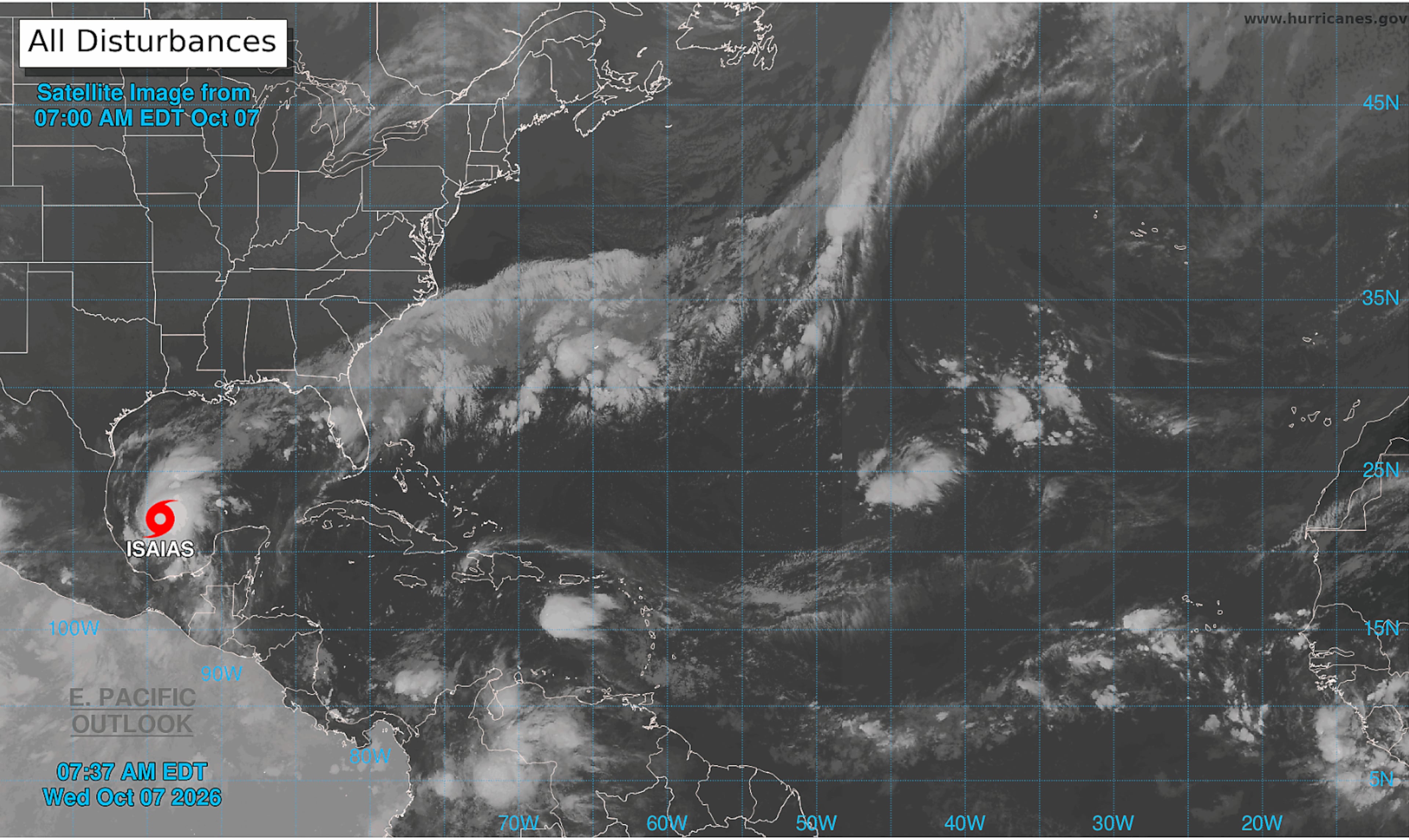 Tropical Storm Isaias is expected to intensify into a hurricane and could affect the Georgia game at Alabama scheduled for 7:30 p.m. Saturday. (Courtesy of the National Weather Service)