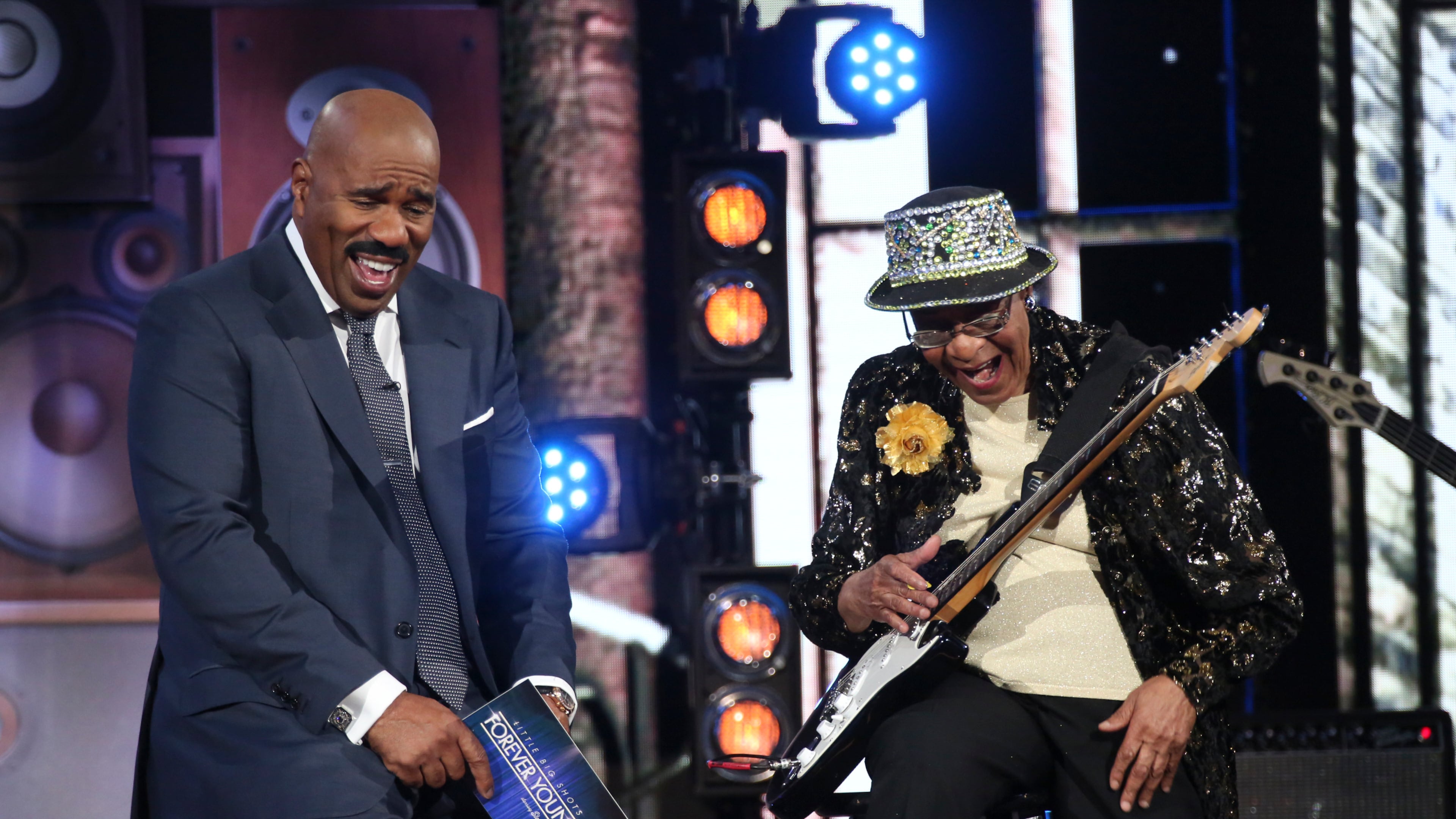 LITTLE BIG SHOTS: FOREVER YOUNG -- "Jaws of Life" Episode 103 -- Pictured: (l-r) Steve Harvey, Beverly Watkins -- (Photo by: Vivian Zink/NBC)