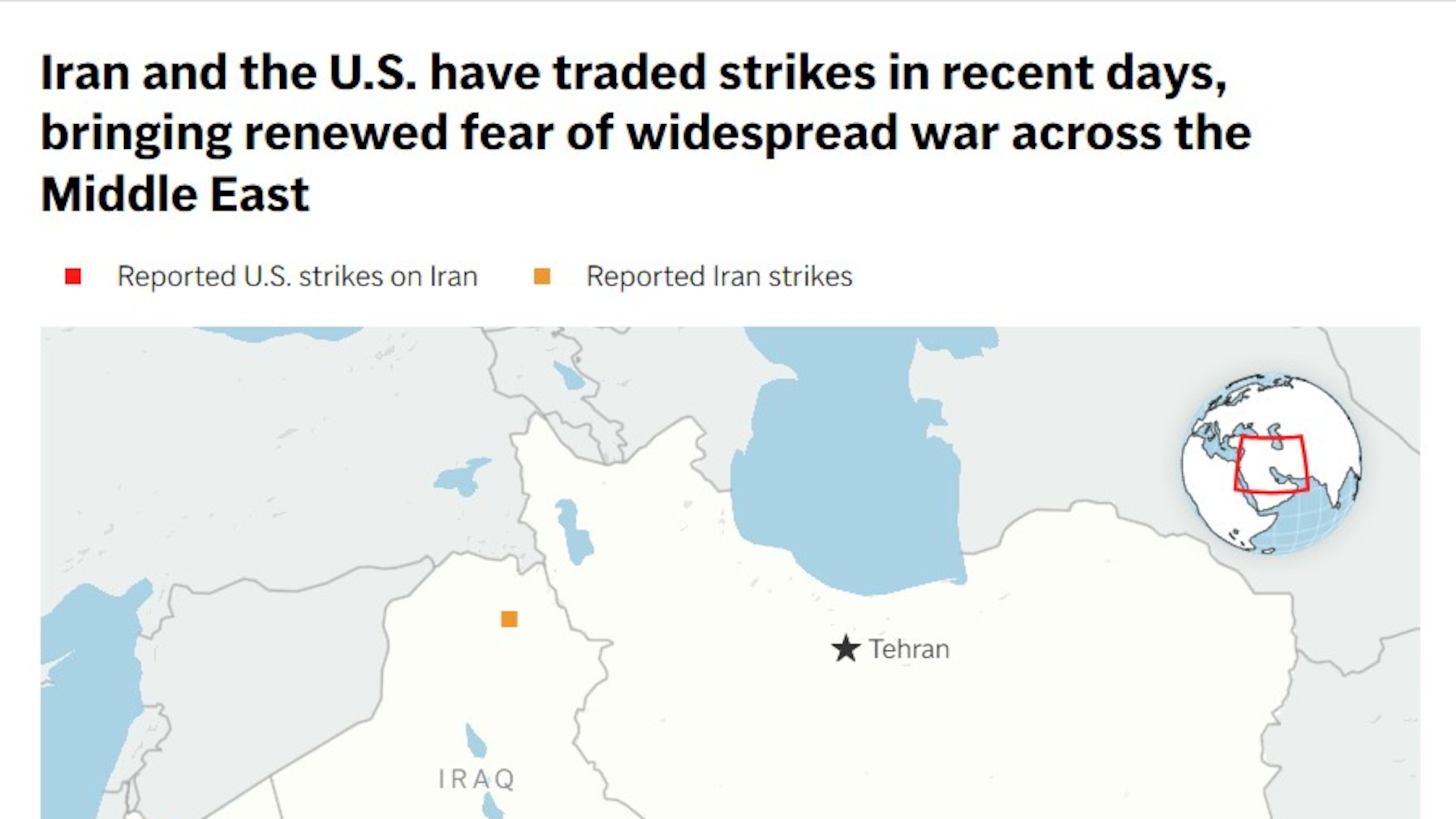 A map showing strikes from Iran and U.s. across the Middle East. (AP Digital Embed)