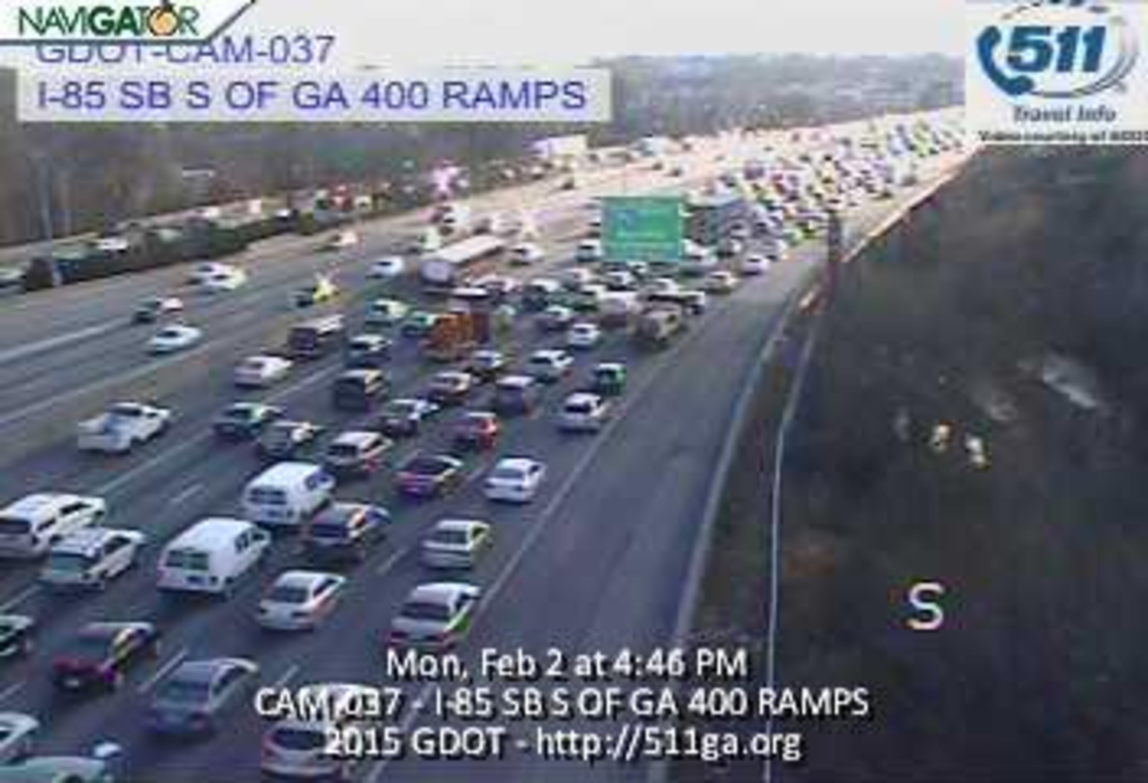 The Dowtown Connector was shut down in both directions shortly before 2 p.m., following the discovery of a suspicious package on the 14th Street Bridge. Lanes reopened well before 5 p.m., but the freeze caused a backlog in both directions. GDOT traffic cameras show the escalating congestion.